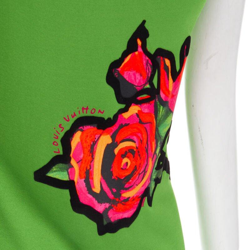 LOUIS VUITTON Stephen Sprouse Neon pink Graffiti Pop Rose green mini dress S 2