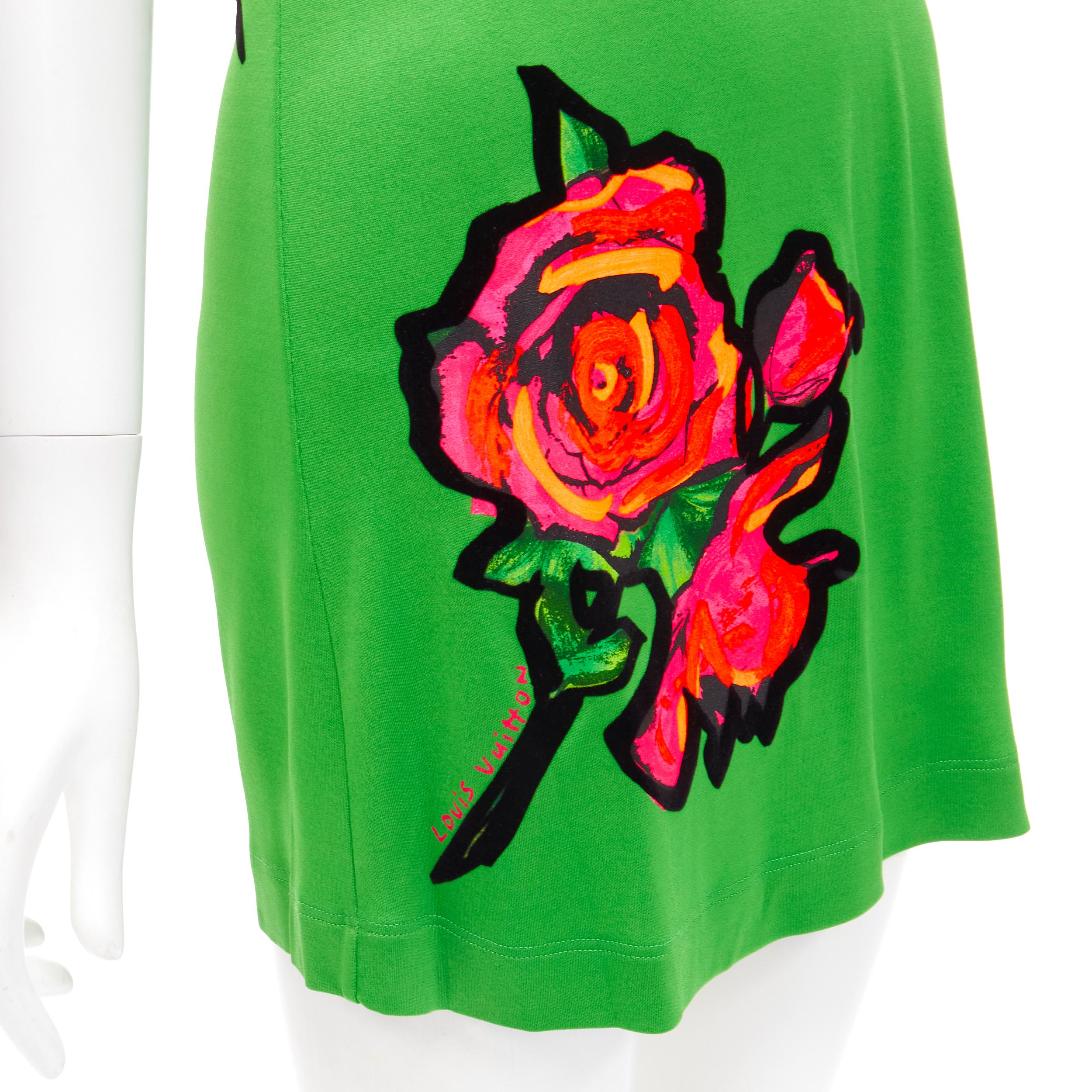 LOUIS VUITTON Stephen Sprouse Neon pink Graffiti Pop Rose green mini dress S For Sale 1
