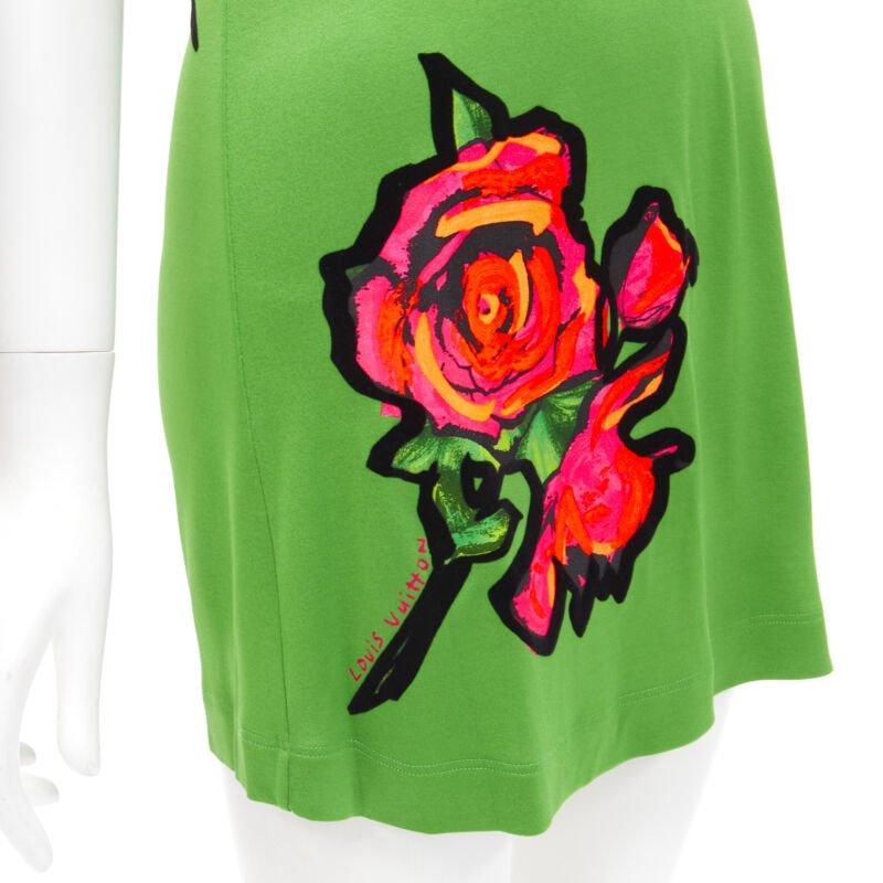 LOUIS VUITTON Stephen Sprouse Neon pink Graffiti Pop Rose green mini dress S 3