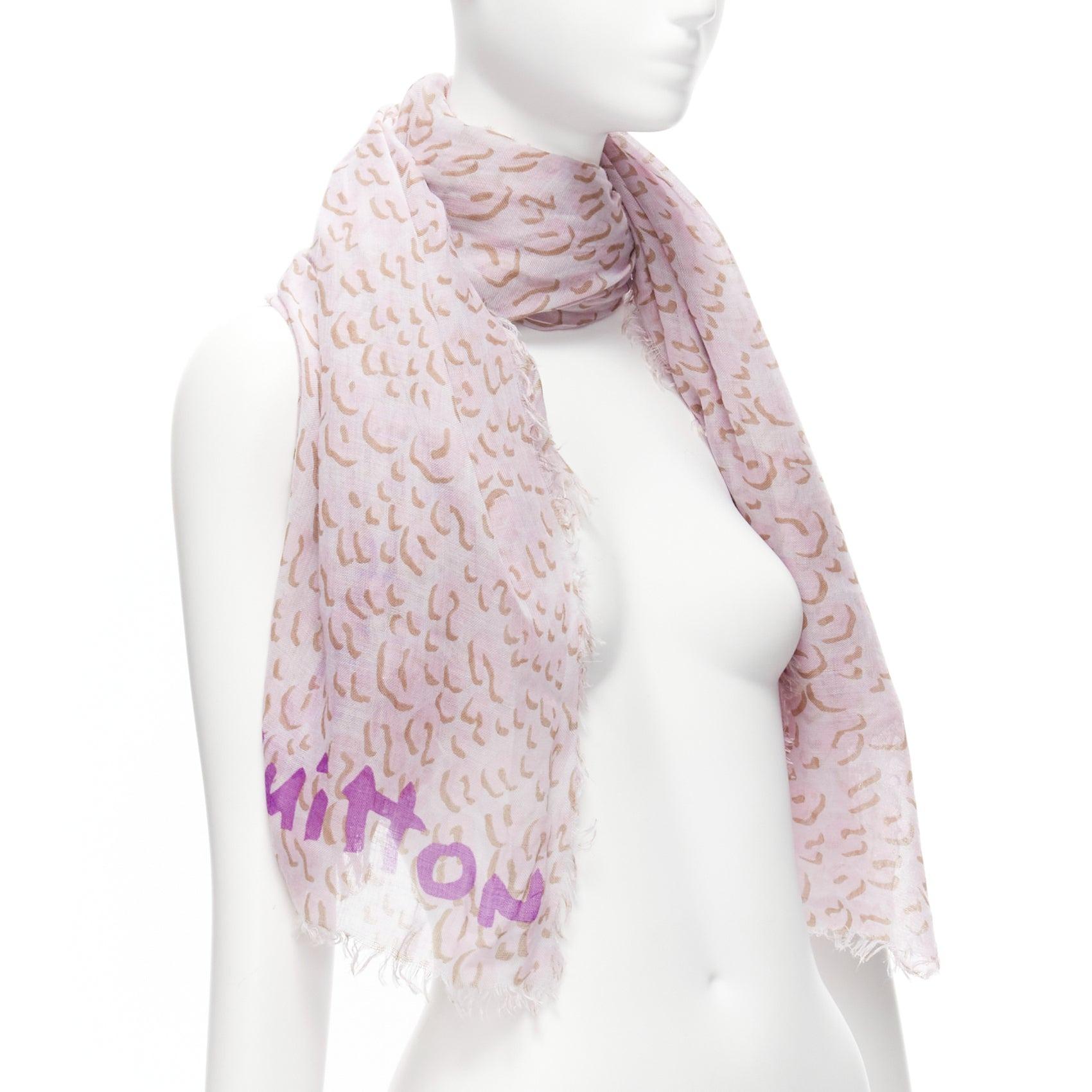 LOUIS VUITTON Stephen Sprouse pink leopard Graffiti cashmere silk scarf In Excellent Condition In Hong Kong, NT