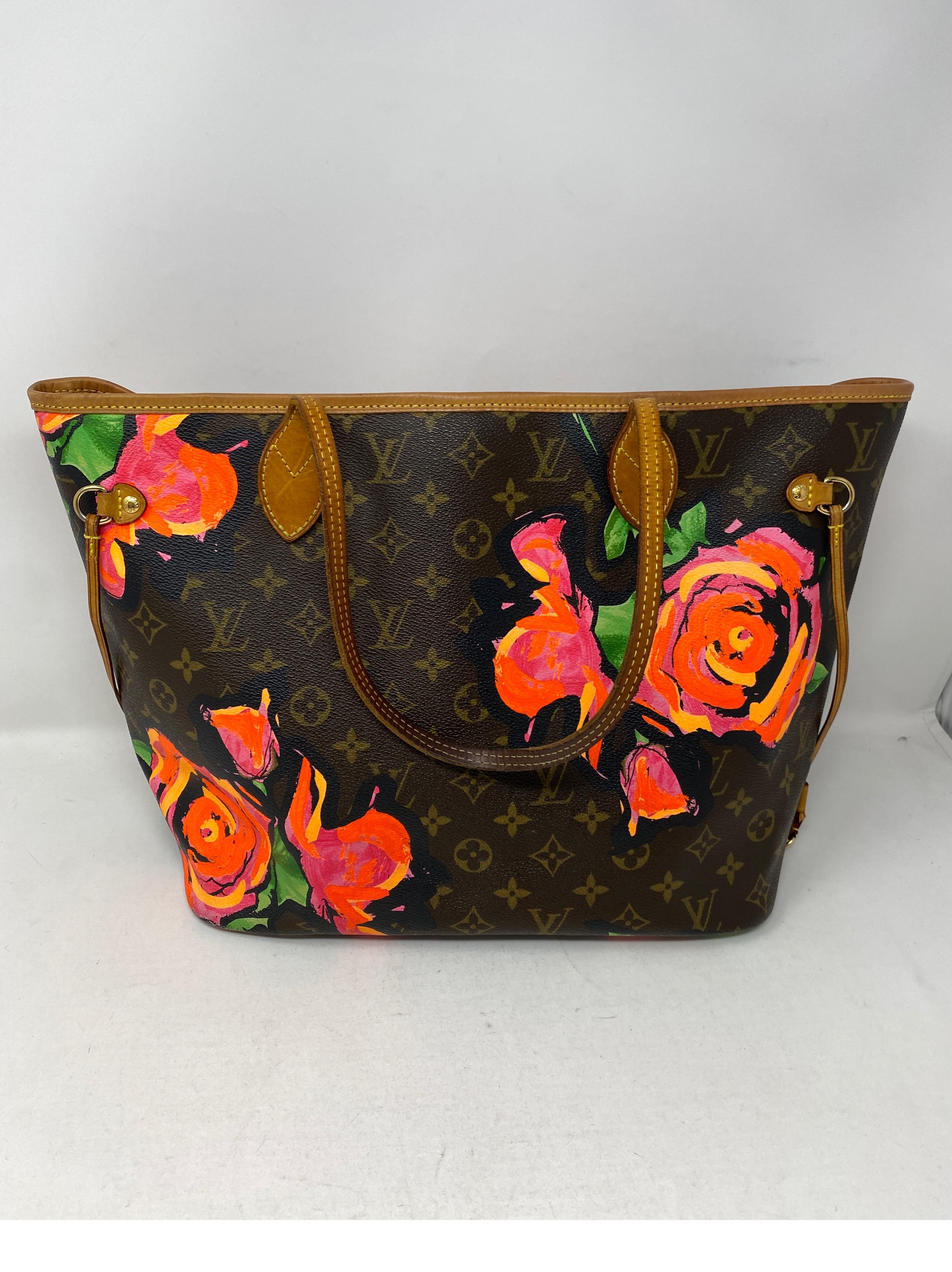 Louis Vuitton Roses by Stephen Sprouse Neverfull Bag. Iconic designer Stephen Sprouse. Collector's piece. Limited and rare bag. Handles have nice patina over time. Fair to good condition overall. Light wear inside tote. Guaranteed authentic. 