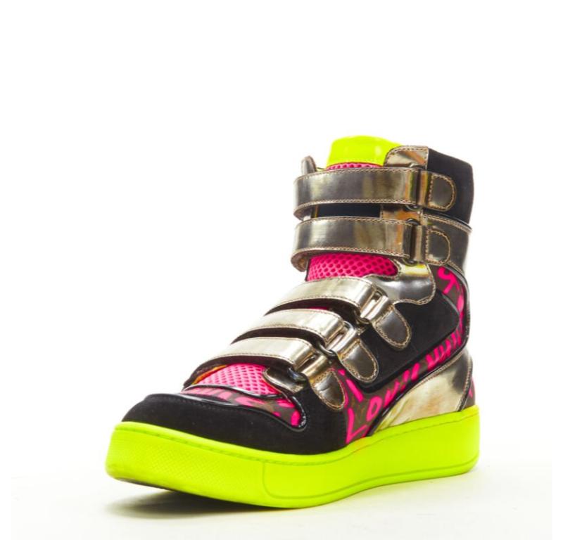 LOUIS VUITTON Stephen Sprouse silver pink Graffiti monogram hi top sneaker EU36 In Good Condition For Sale In Hong Kong, NT