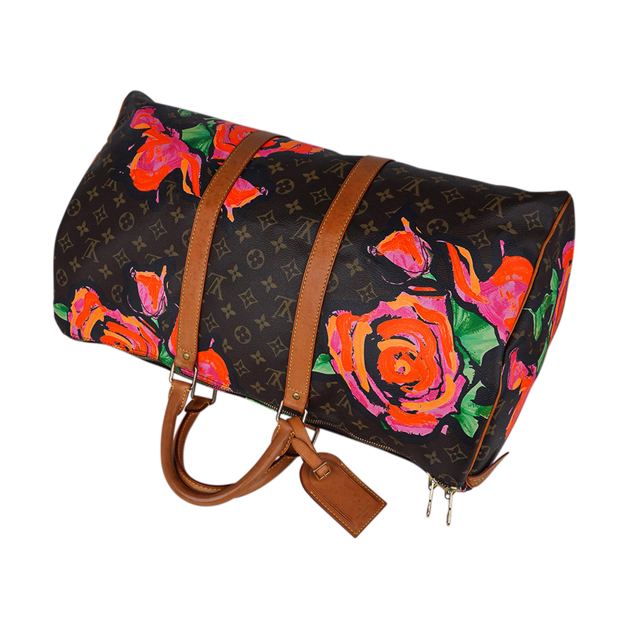 Black Louis Vuitton Stephen Sprouse x Monogram Roses Keepall 50 Limited Edition For Sale