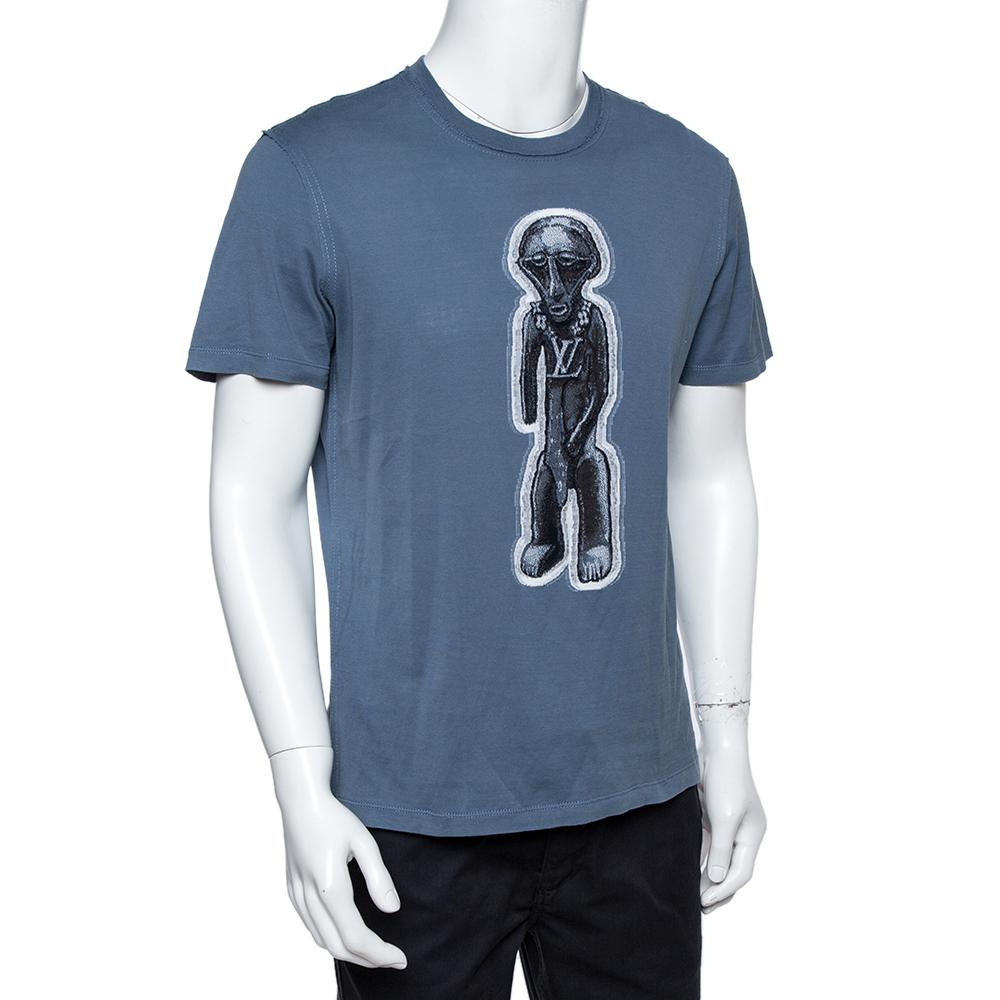 Louis Vuitton Steinblau Baumwolle Zulu Statue Rundhalsausschnitt T-Shirt M (Blau)