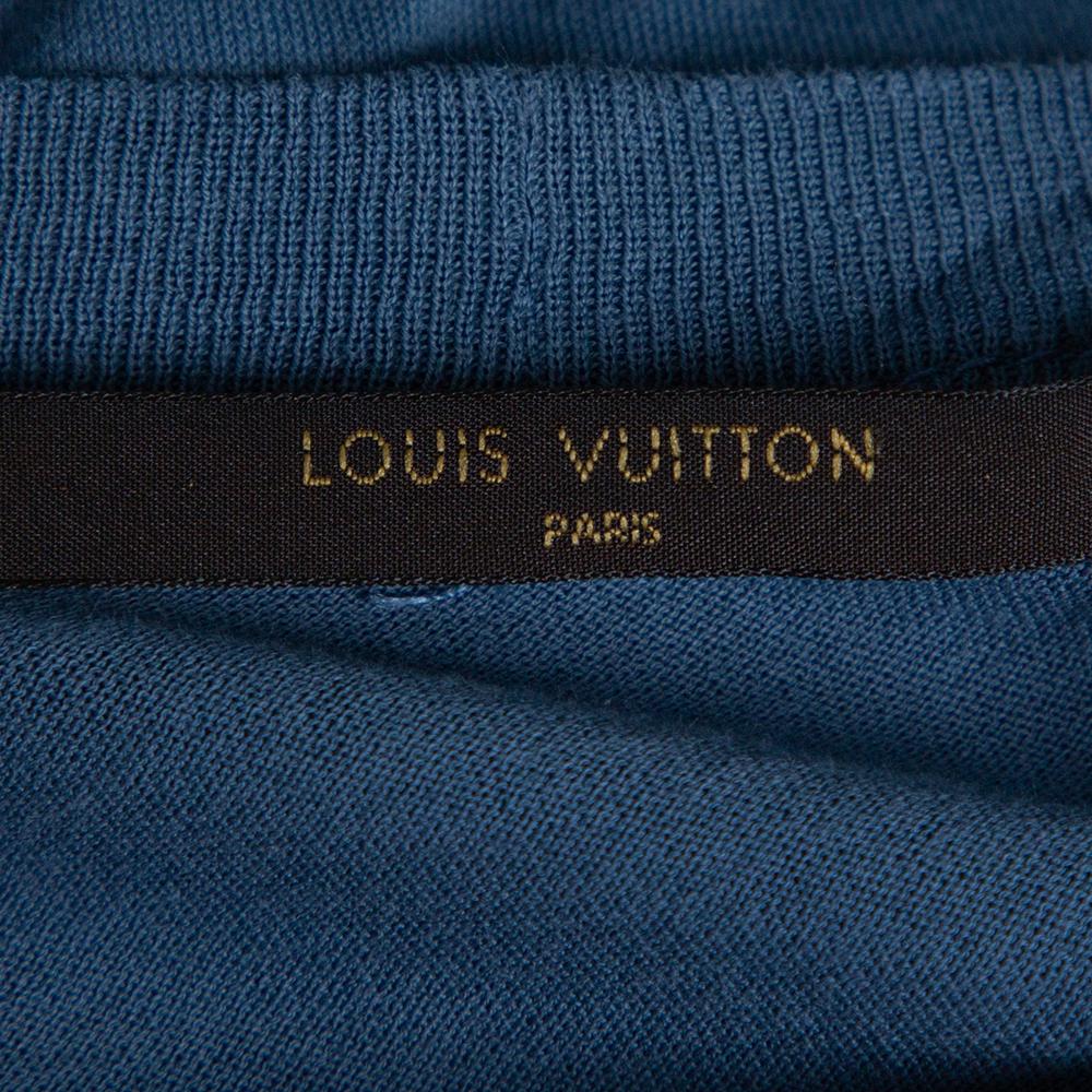 Louis Vuitton Stone Blue Cotton Zulu Statue Crew Neck T-Shirt M In Good Condition In Dubai, Al Qouz 2