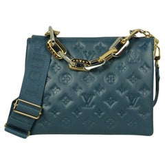Louis Vuitton Storm Blue Leather Embossed Monogram Coussin PM Bag