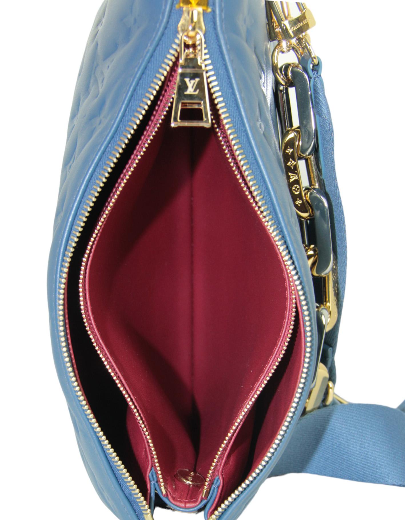 Louis Vuitton Storm Blue Lambskin Embossed Monogram Coussin PM Bag 2