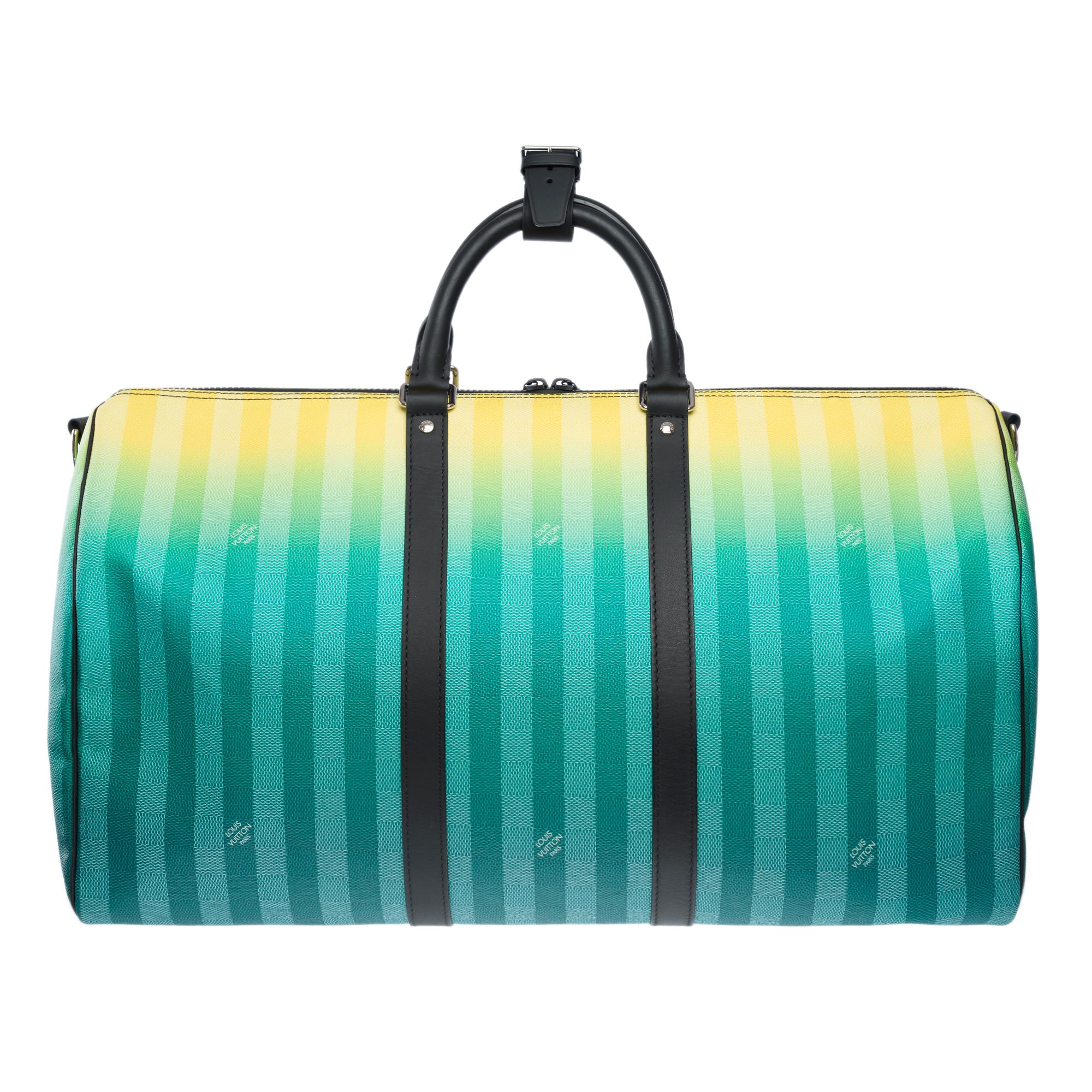 Blue Louis Vuitton Striped damier Keepall 50 Travel Bag in Turquoise canvas, PHW For Sale