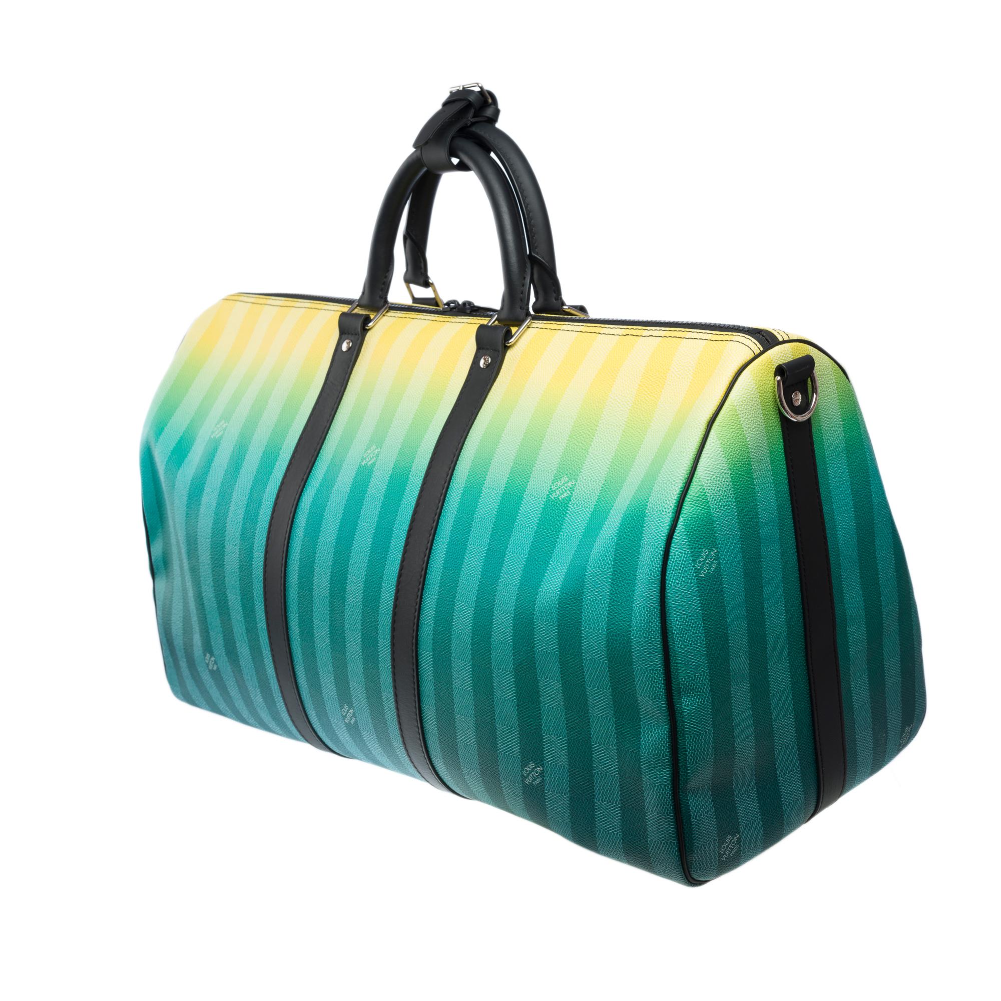 Women's or Men's Louis Vuitton Striped damier Keepall 50 Travel Bag in Turquoise canvas, PHW For Sale