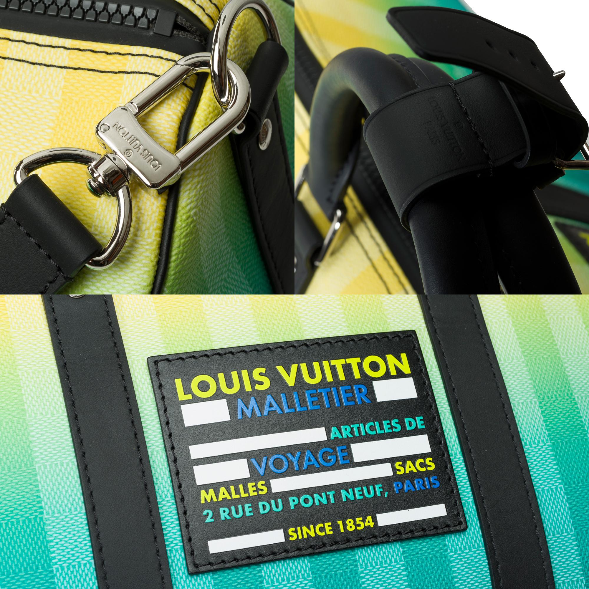 Louis Vuitton Striped damier Keepall 50 Travel Bag in Turquoise canvas, PHW For Sale 1