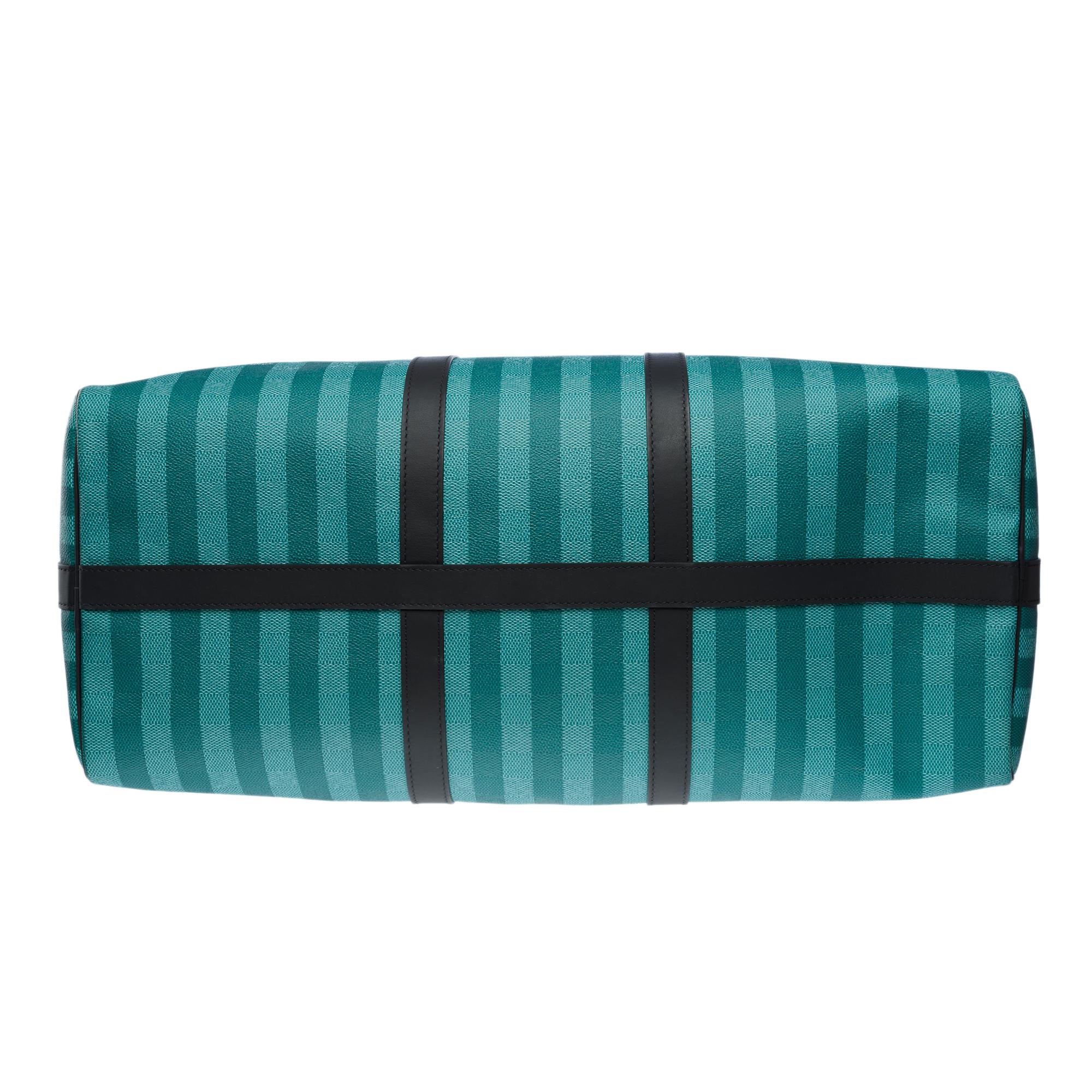 Louis Vuitton Striped damier Keepall 50 Travel Bag in Turquoise canvas, PHW For Sale 4