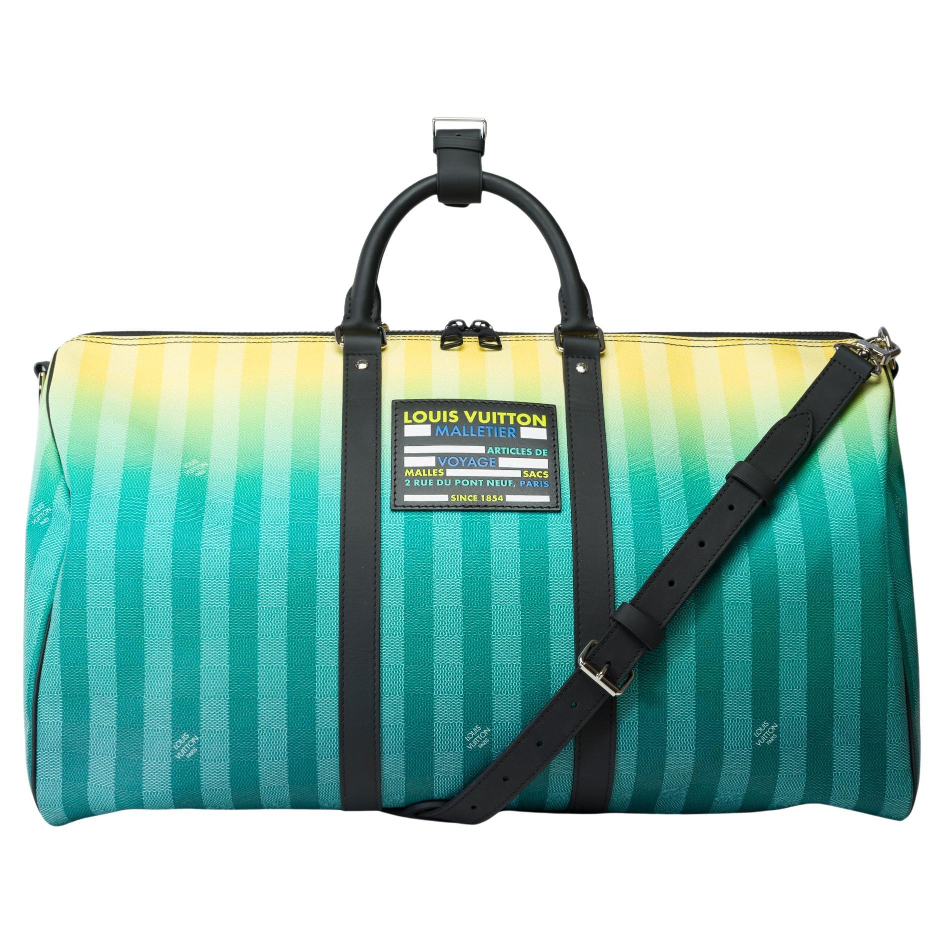 Louis Vuitton Striped damier Keepall 50 Travel Bag in Turquoise canvas, PHW