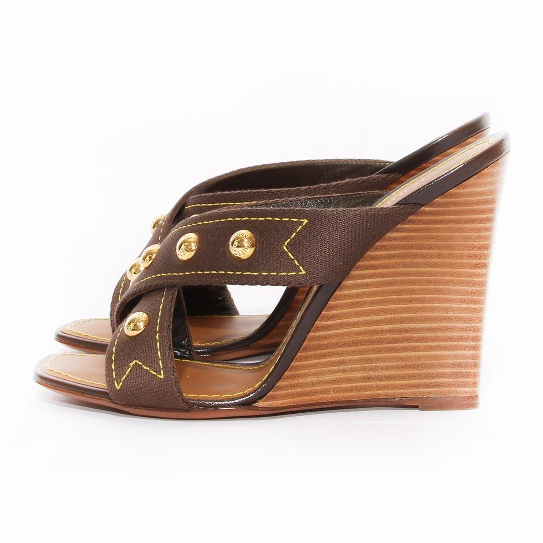 Brown Louis Vuitton Stud Wedge S/S Antigua Collection 2005