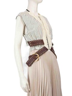 Louis Vuitton Studded Leather Belt Ruffle Top Size M