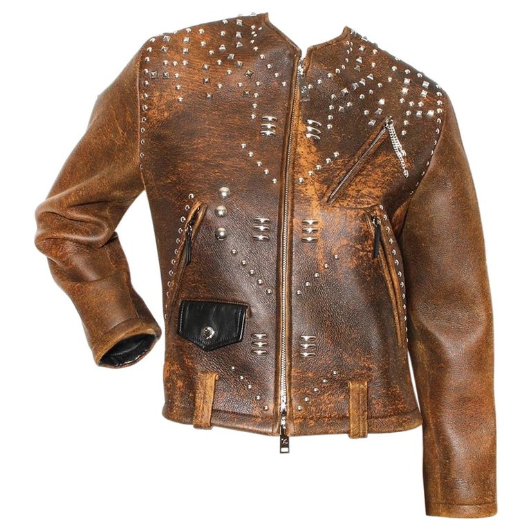 Leather biker jacket Louis Vuitton Brown size 36 FR in Leather