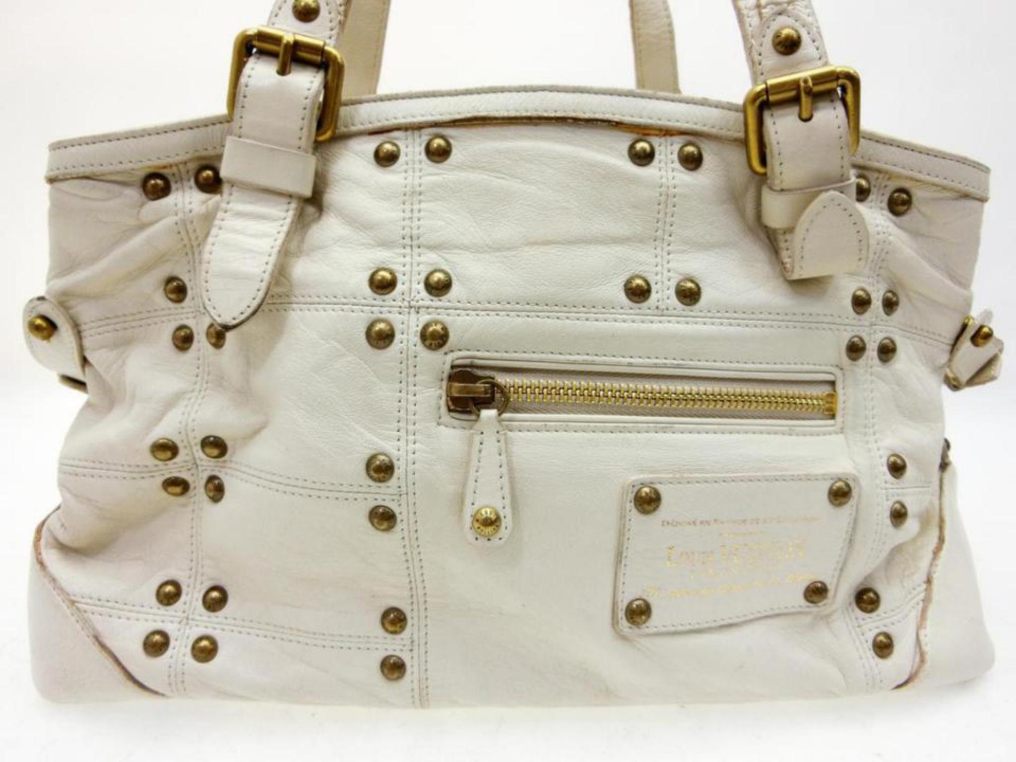 Louis Vuitton Studded Riveting 227296 White Leather Shoulder Bag For Sale 1