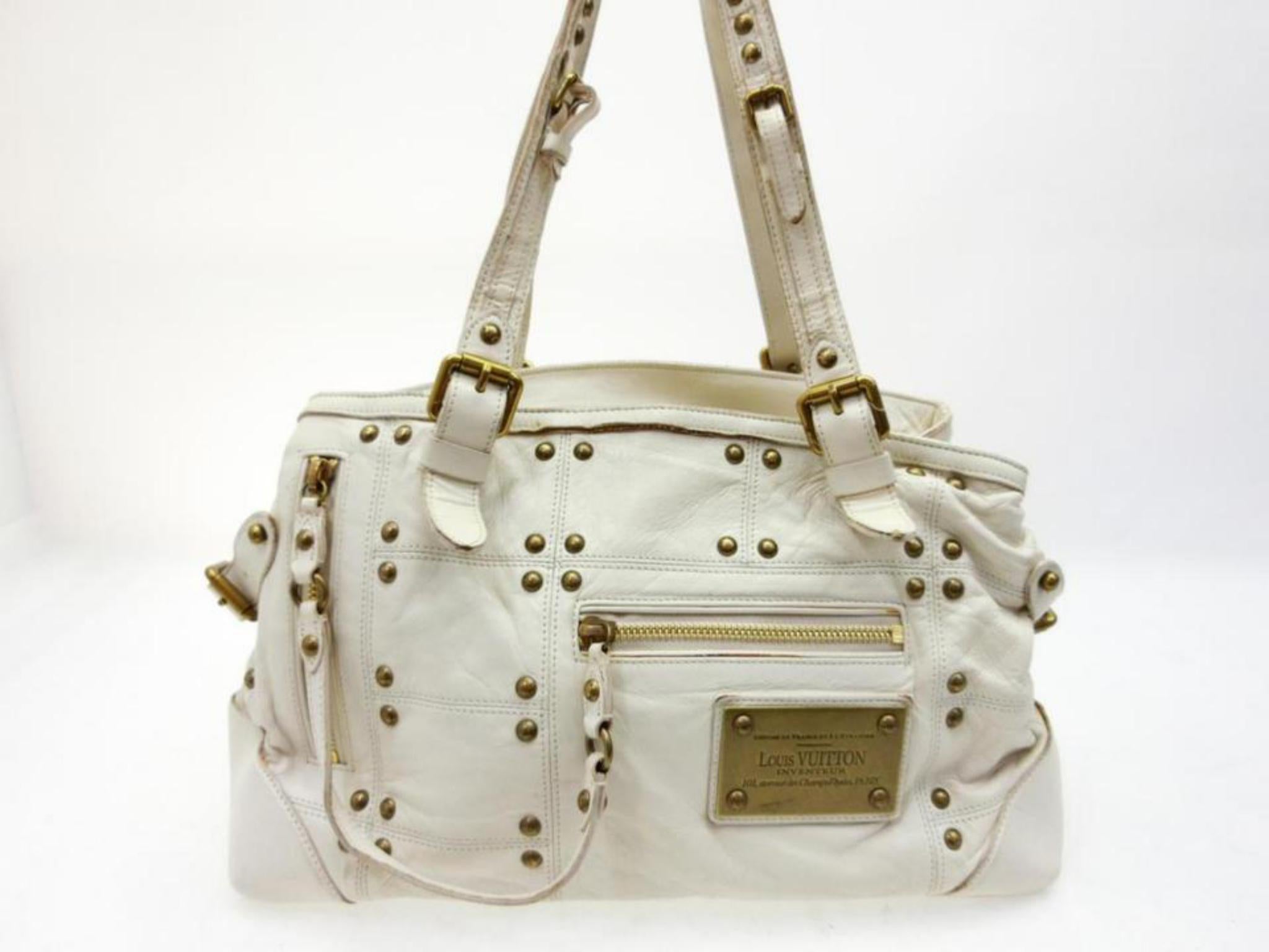 Louis Vuitton Studded Riveting 227296 White Leather Shoulder Bag For Sale 3