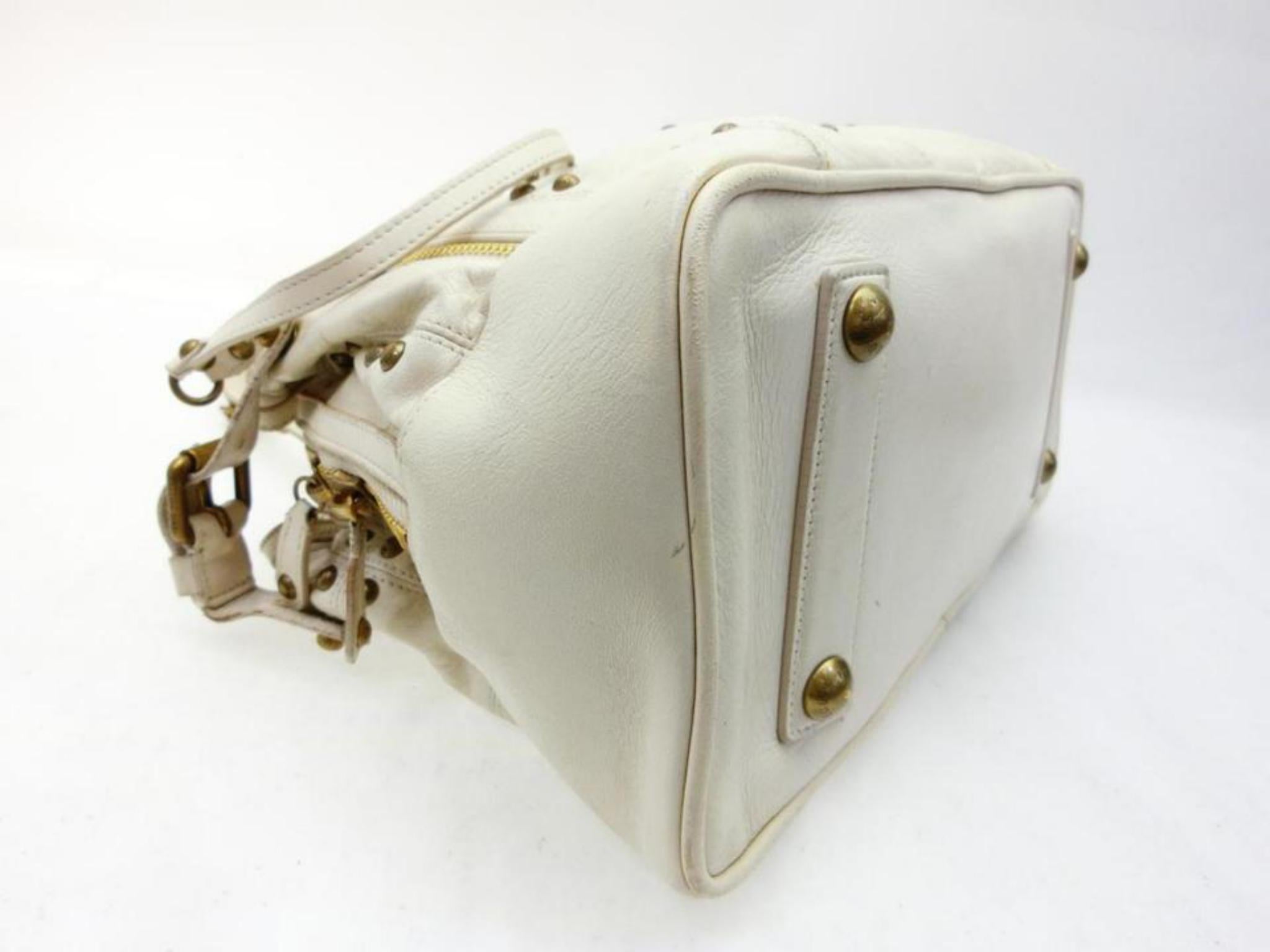 Louis Vuitton Studded Riveting 227296 White Leather Shoulder Bag For Sale 4