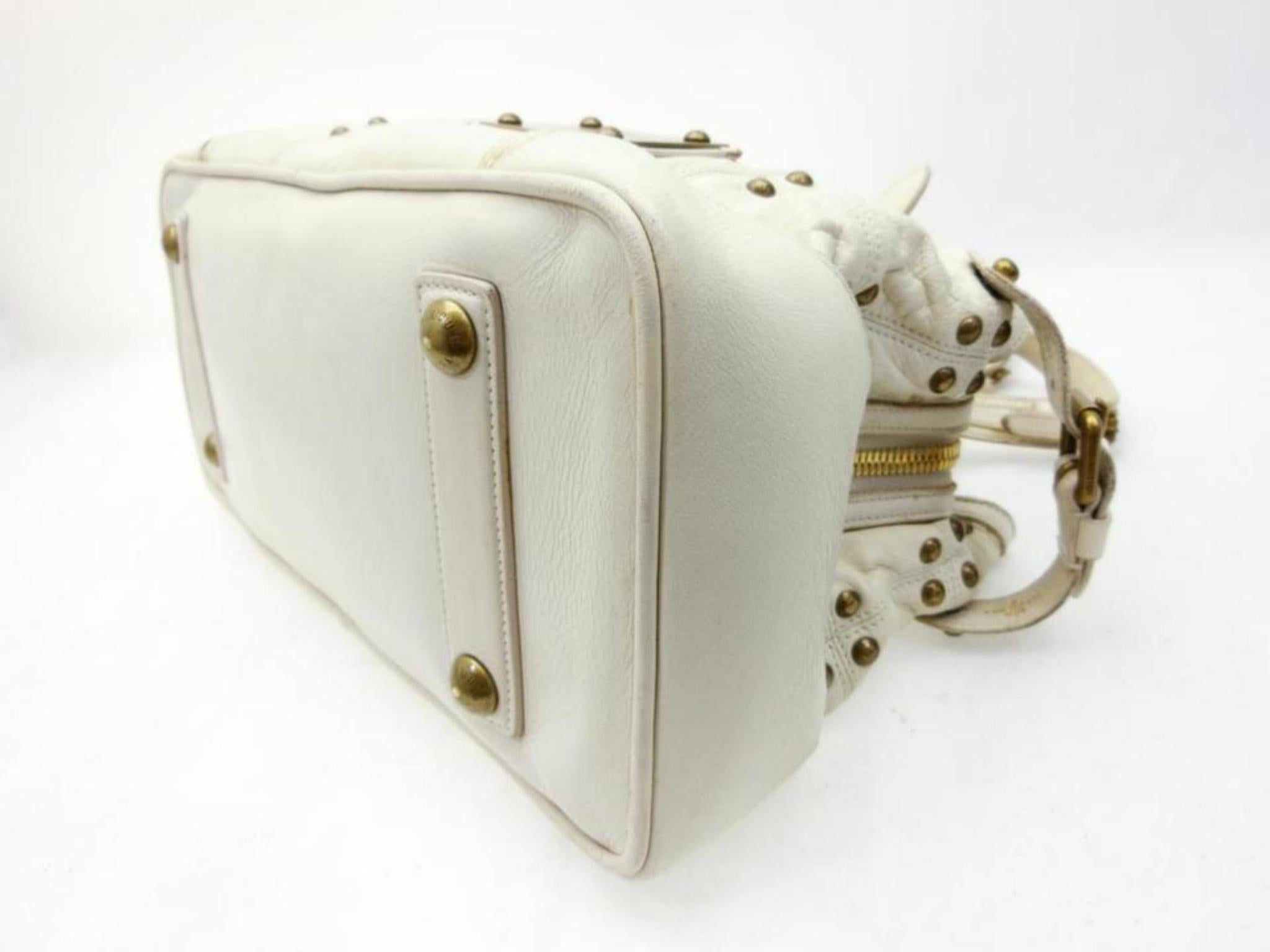 Louis Vuitton Studded Riveting 227296 White Leather Shoulder Bag For Sale 5