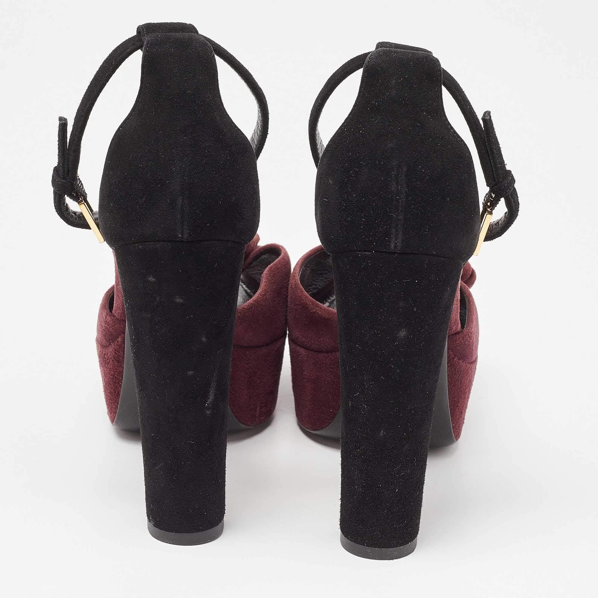 Women's Louis Vuitton Suede Flower Peep Toe Platform Ankle Strap Sandals Size 37.5 For Sale