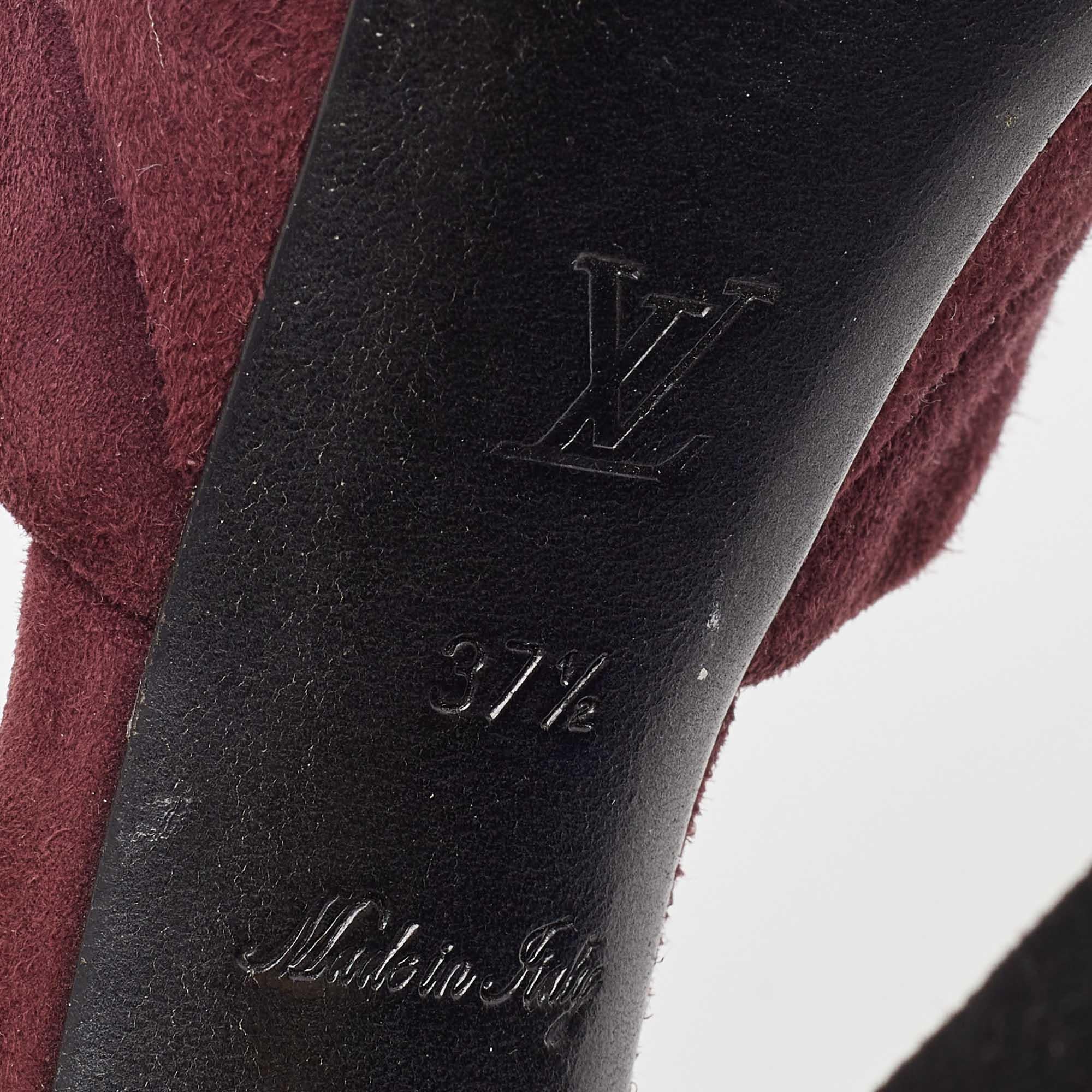 Louis Vuitton Suede Flower Peep Toe Platform Ankle Strap Sandals Size 37.5 For Sale 3