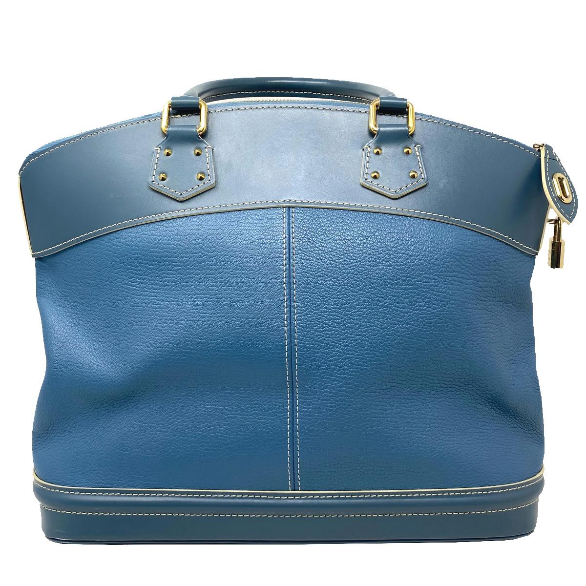 Louis Vuitton Suhali MM Lockit Blue Leather Tote Handbag In Good Condition In Boca Raton, FL