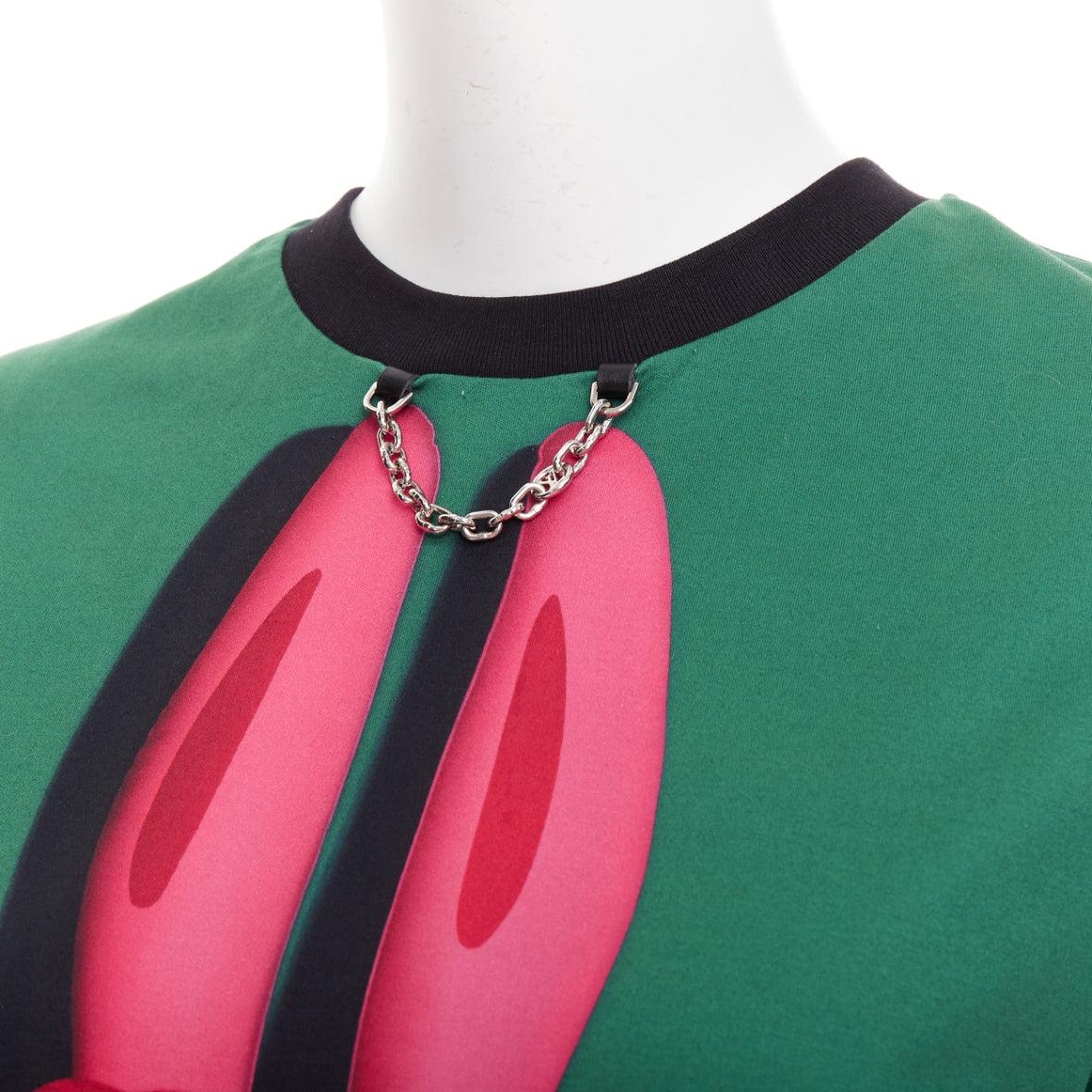 LOUIS VUITTON Sun Yitian 2024 Animogramme vert rose ballon lapin chaîne tshirt XS
Référence : AAWC/A01544
Marque : Louis Vuitton
Designer : Nicolas Ghesquiere
Collectional : AW 2024 Animogramme de Sun Yitian
Matériau : Coton
Couleur : vert,