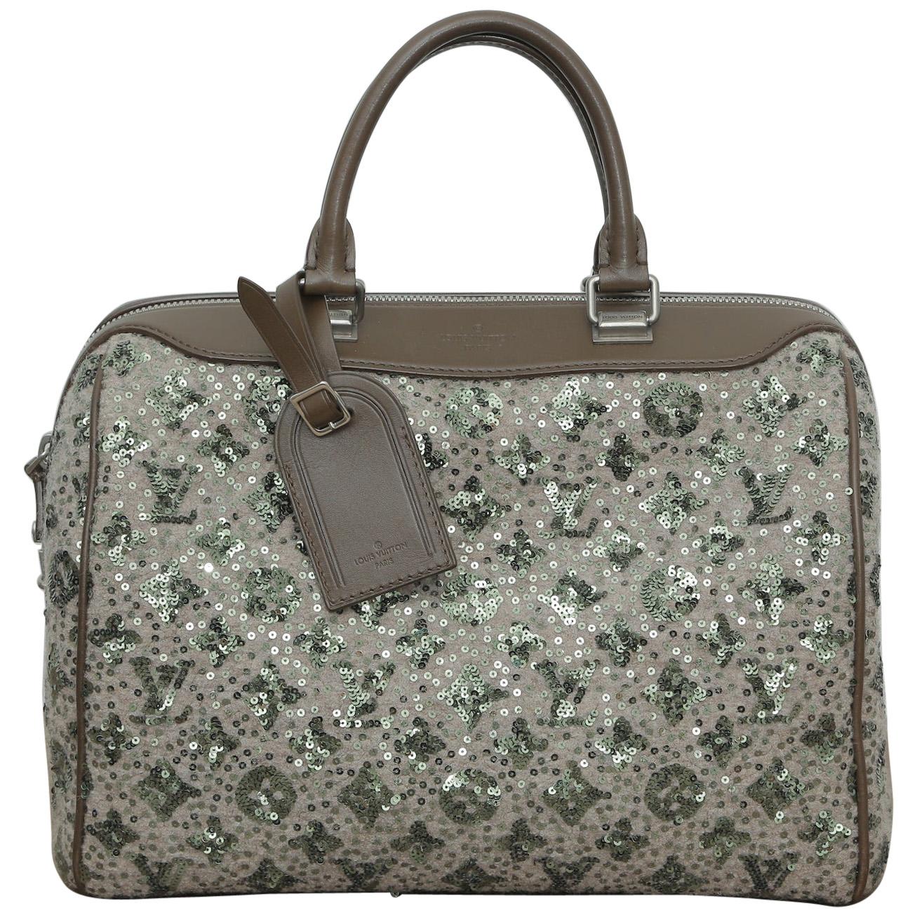 Louis Vuitton Sunshine Speedy 35 Sequin Monogram Express Khaki Tweed Satchel 