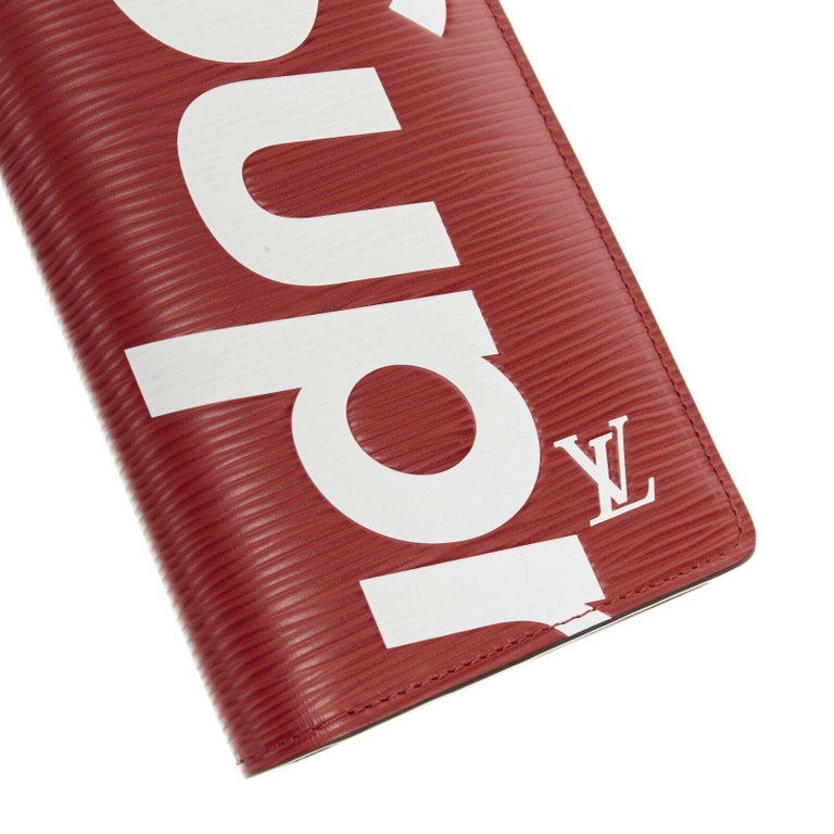 LOUIS VUITTON Supreme BRAZZA WALLET EPI Leather Red White logo