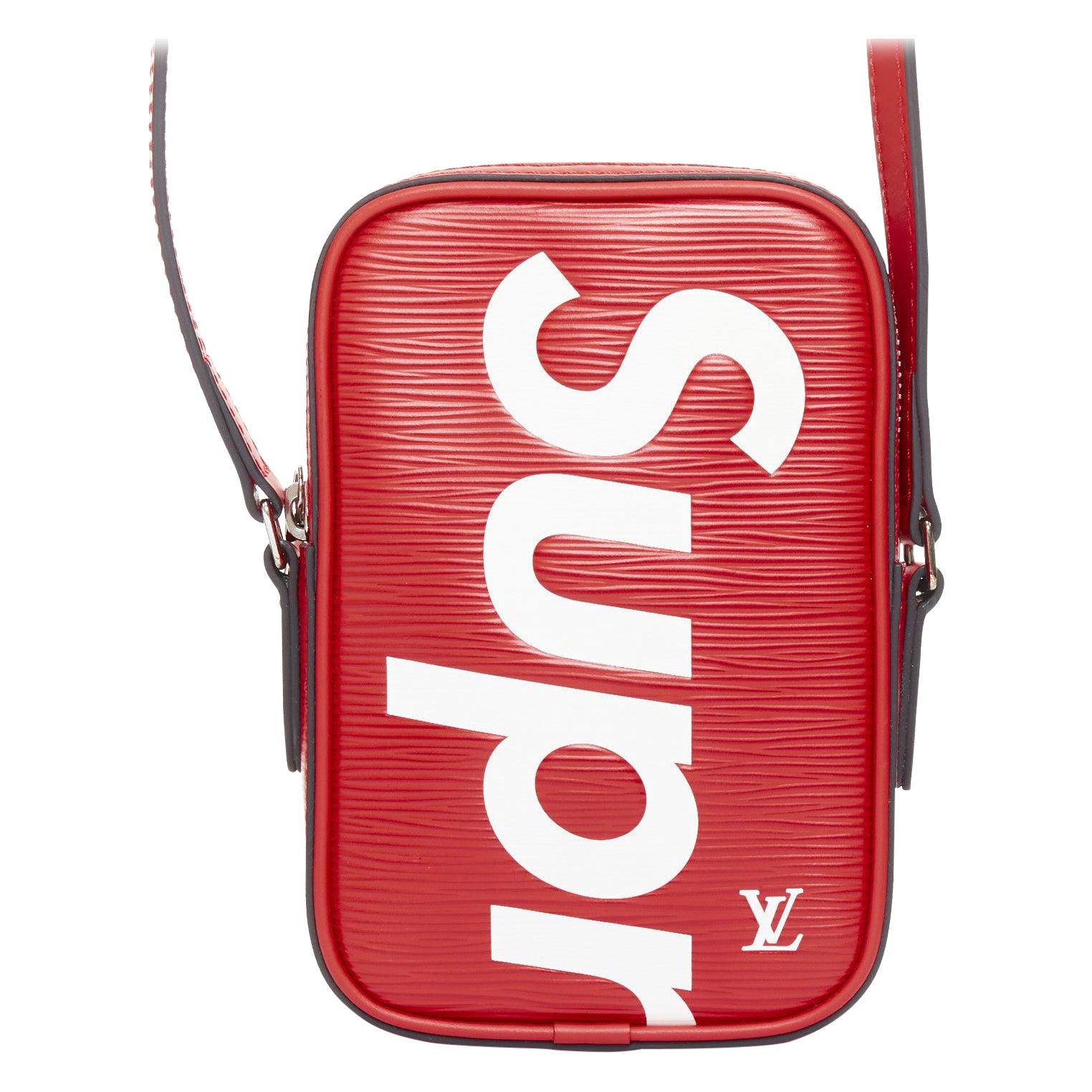 LOUIS VUITTON SUPREME 2017 Epi Danube PM borsa a tracolla in pelle con logo rosso bianco in vendita