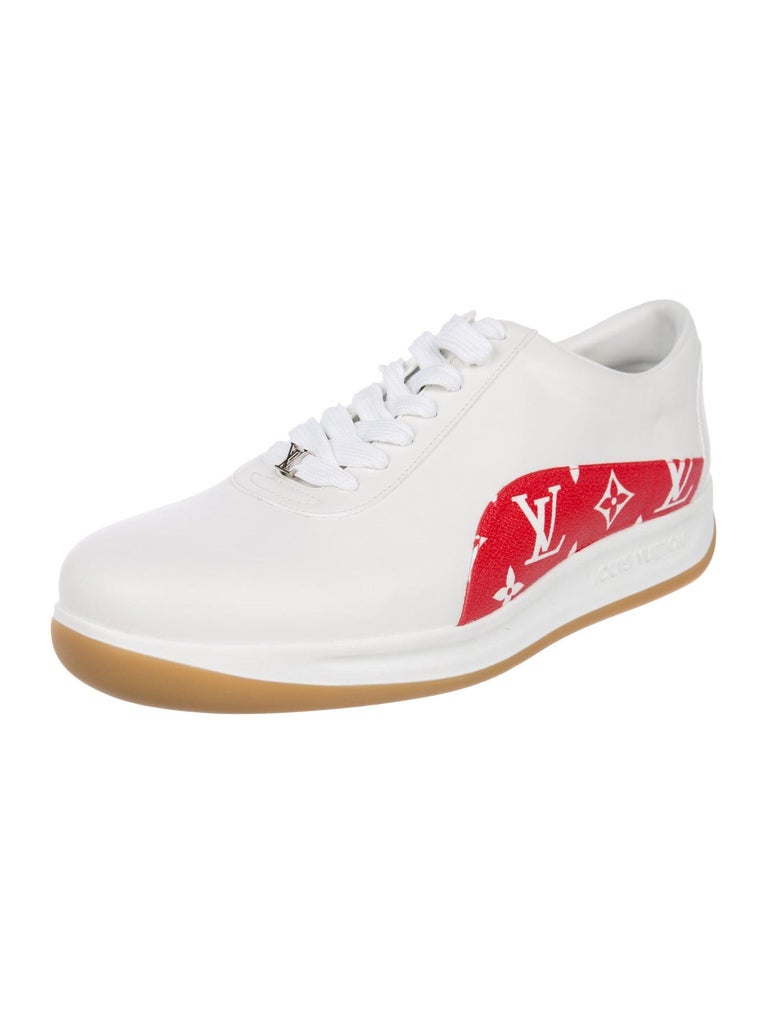 Louis Vuitton Supreme NEW Men&#39;sWhite Red Monogram Sneakers Trainers Shoes in Box at 1stdibs
