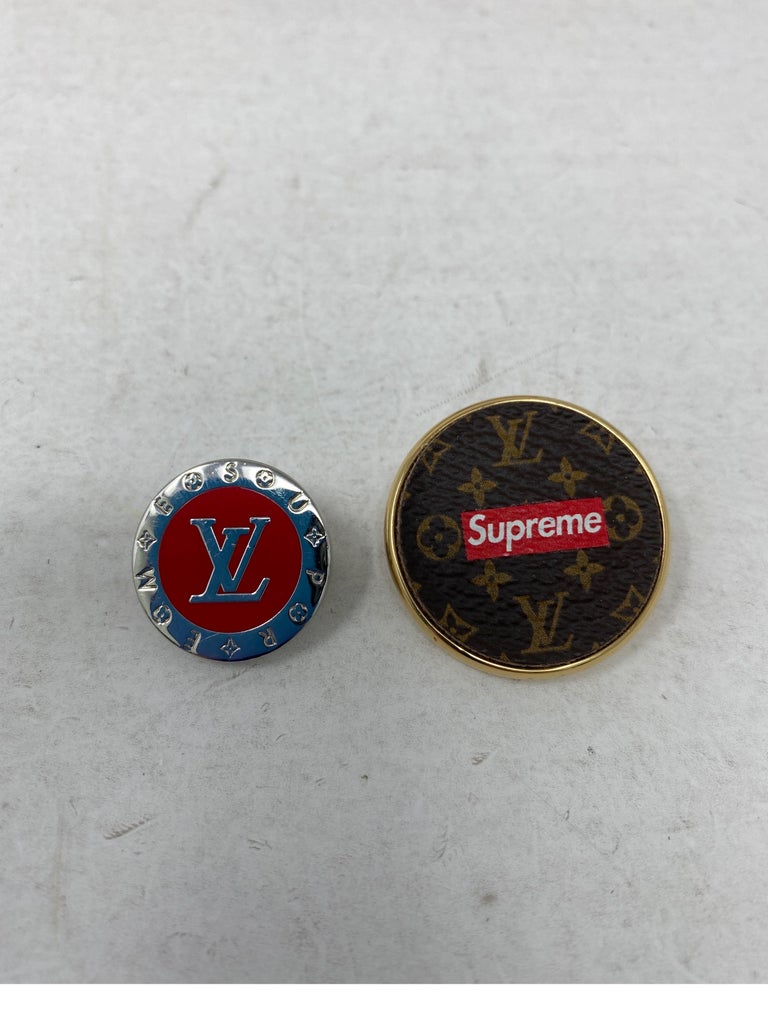 Louis Vuitton x Supreme Collab Pin Brooch Set of 2 MP2076 Free Shipping