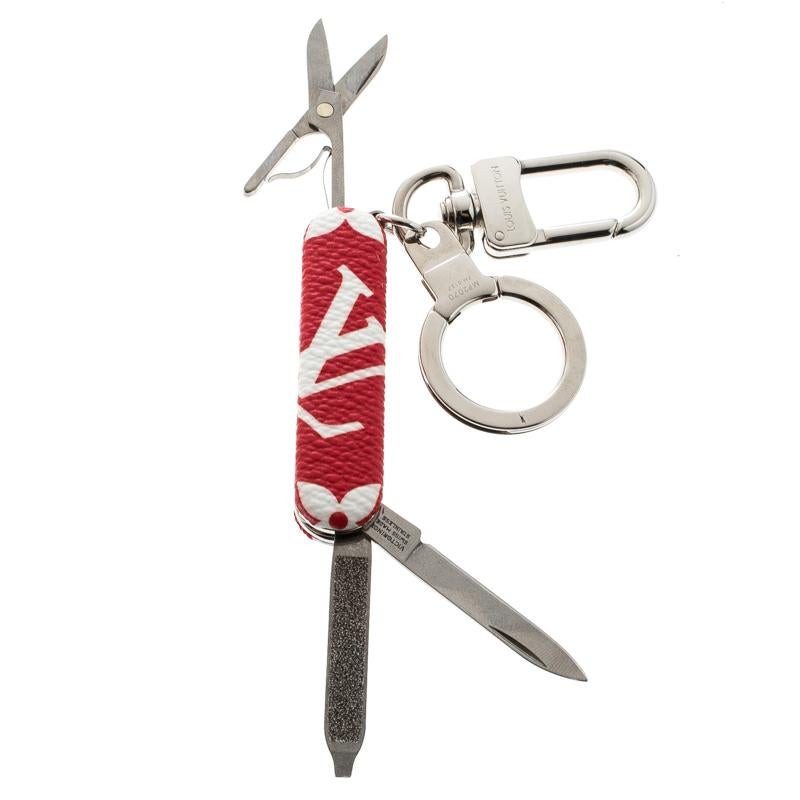 Louis Vuitton Supreme Red Pocket Schweizer Taschenmesser Schlüsselring / Schlüsselanhänger (Beige)