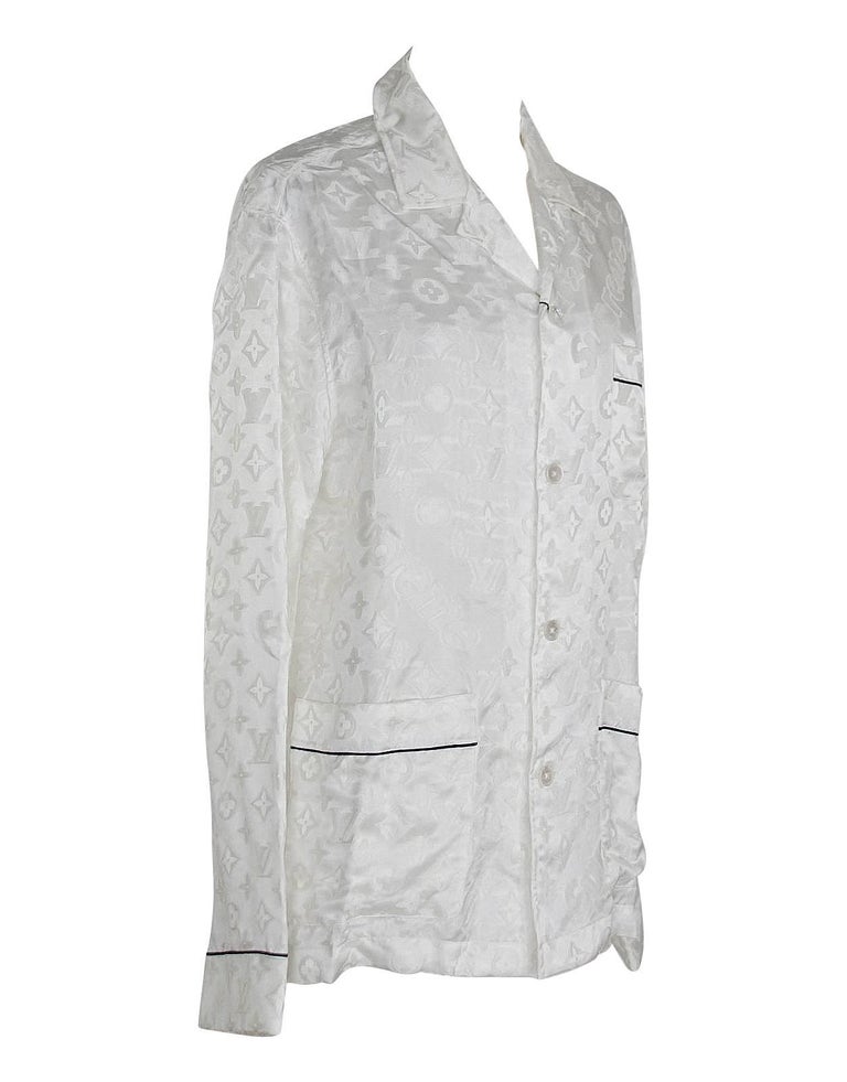 Louis Vuitton MENS Pajama Set - White LV Pattern Silk / Cotton - Small - Med