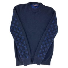 Louis Vuitton Sweater Men's Navy Monogram Crew Neck Cashmere Pullover Size S 
