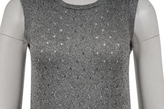 Louis Vuitton Sweater Vest Cardigan Size Small Metallic Silver Black Sleeveless