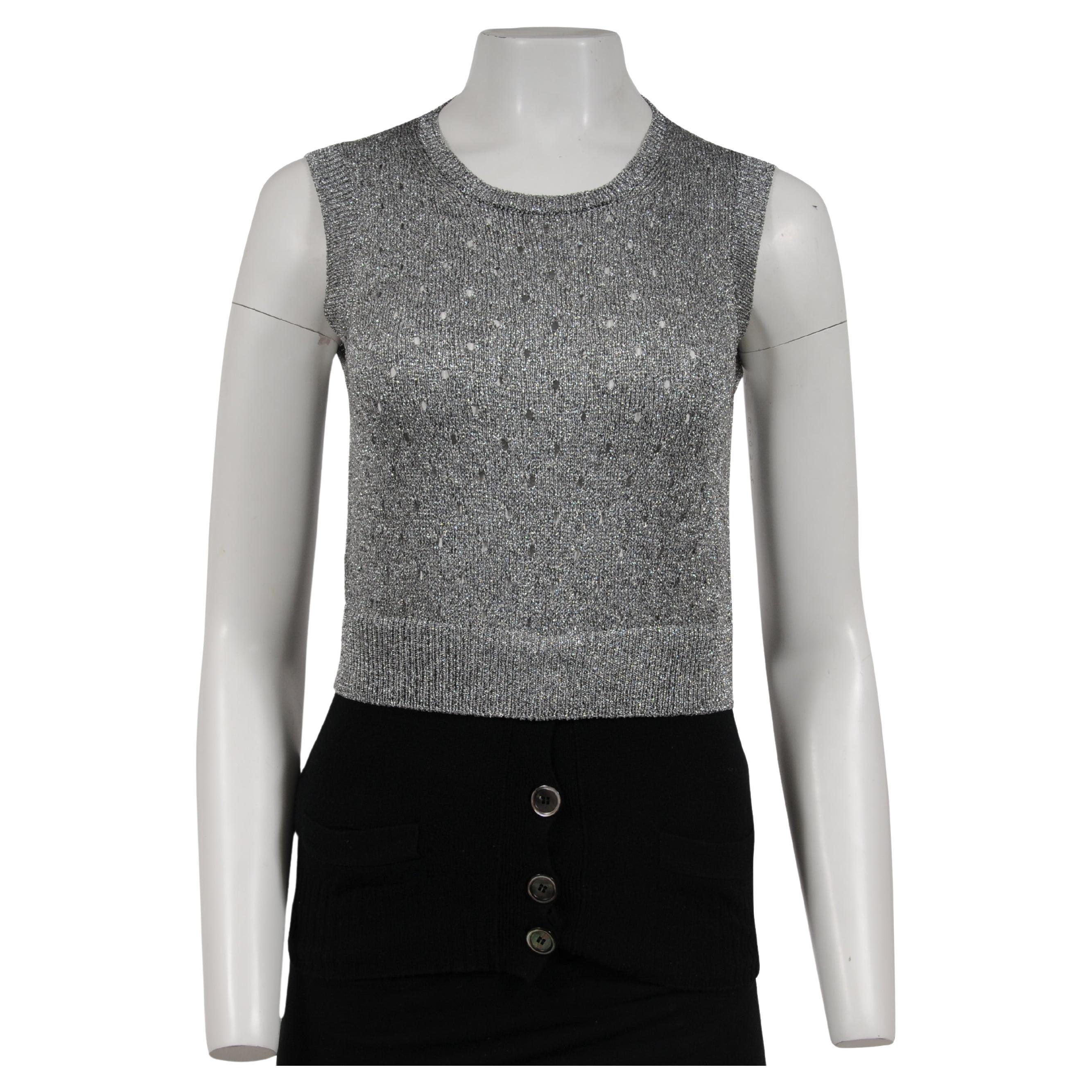 Louis Vuitton Sweater Vest Cardigan Size Small Metallic Silver Black Sleeveless