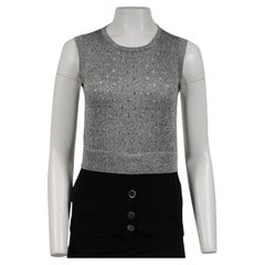 Louis Vuitton Sweater Vest Cardigan Size Small Metallic Silver Black Sleeveless
