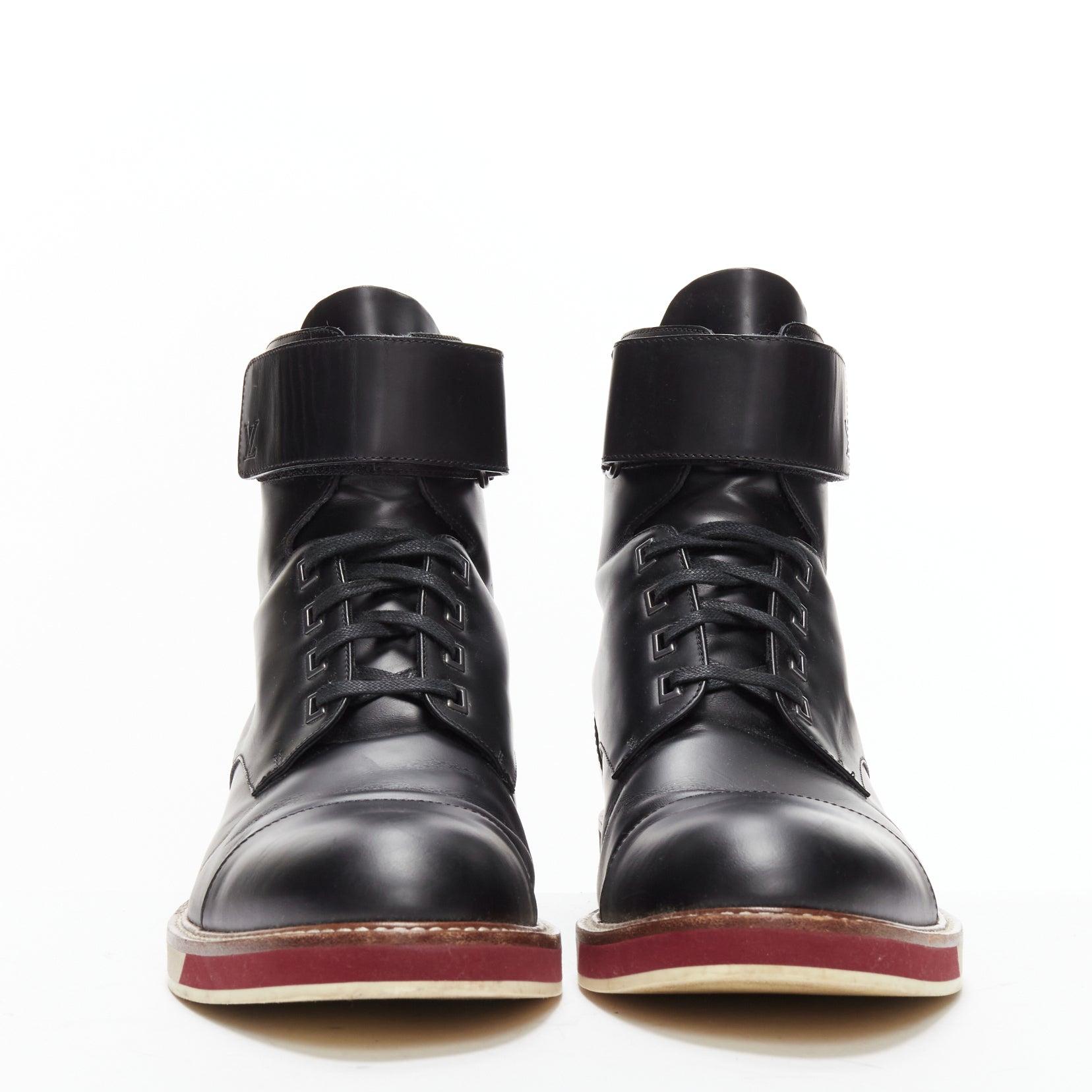 Black LOUIS VUITTON Sword black leather LV logo hiking lace up boots UK7.5 EU41.5 For Sale