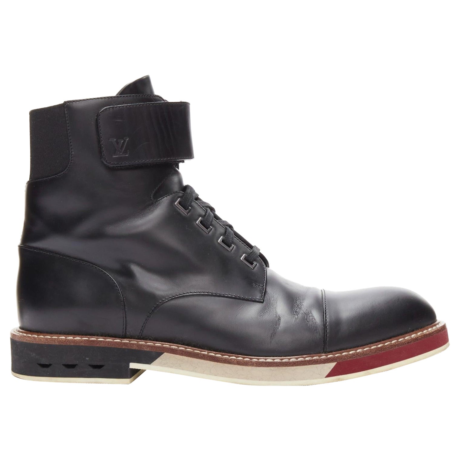 LOUIS VUITTON Sword chaussures de randonnée à lacets en cuir noir avec logo LV UK7.5 EU41.5