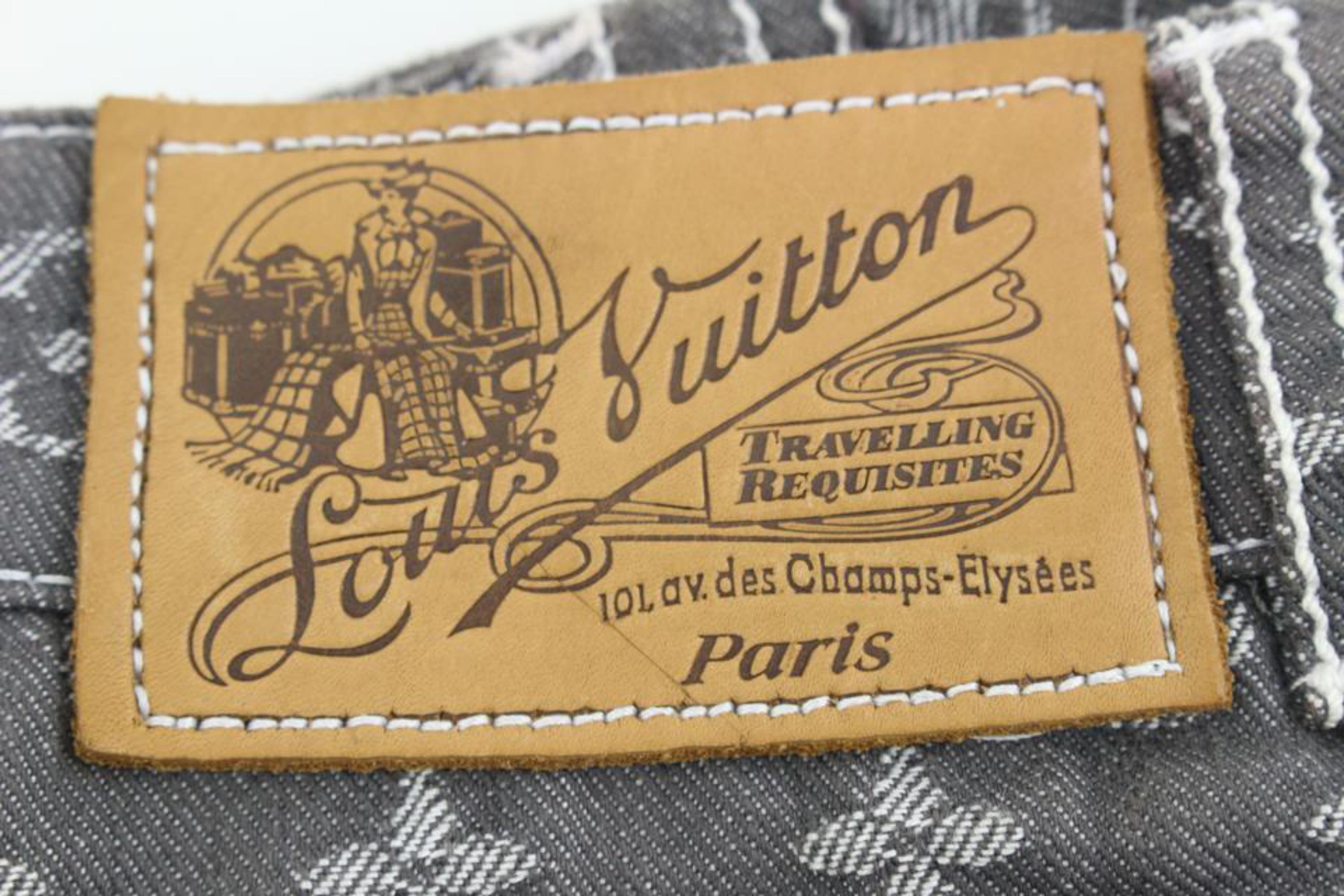 Gray Louis Vuitton Sz 2  Grey Denim Monogram Cropped Jeans Capri Pants Upcycle 13lz41 For Sale