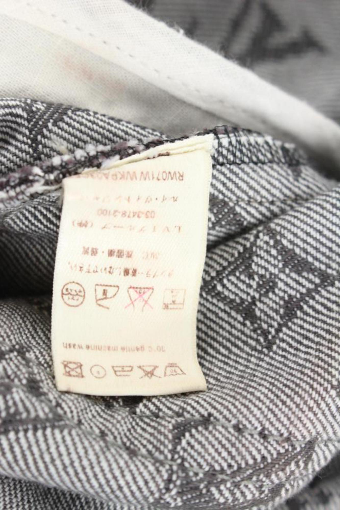 Women's Louis Vuitton Sz 2  Grey Denim Monogram Cropped Jeans Capri Pants Upcycle 13lz41