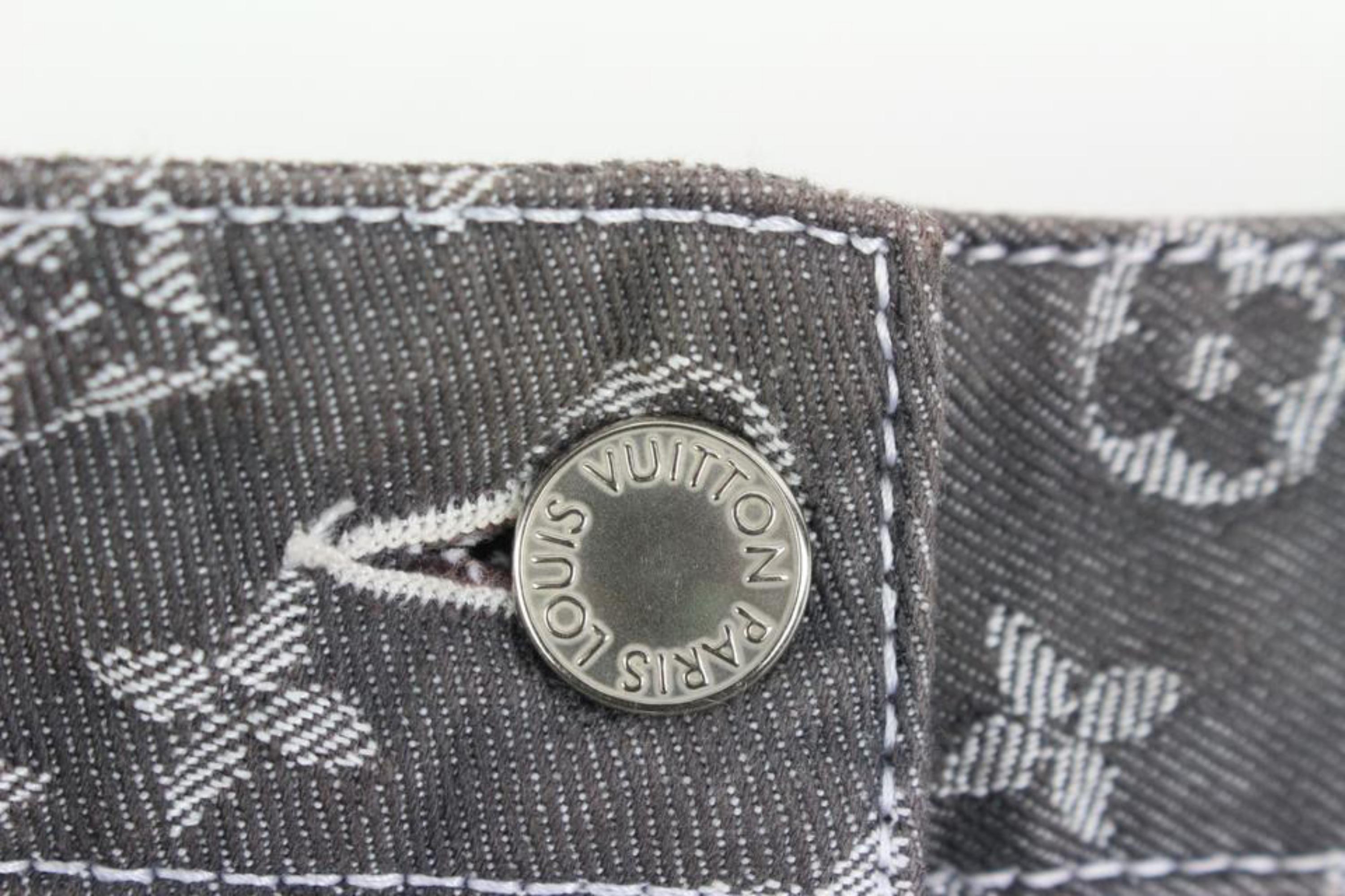 Louis Vuitton Sz 2  Grey Denim Monogram Cropped Jeans Capri Pants Upcycle 13lz41 For Sale 3