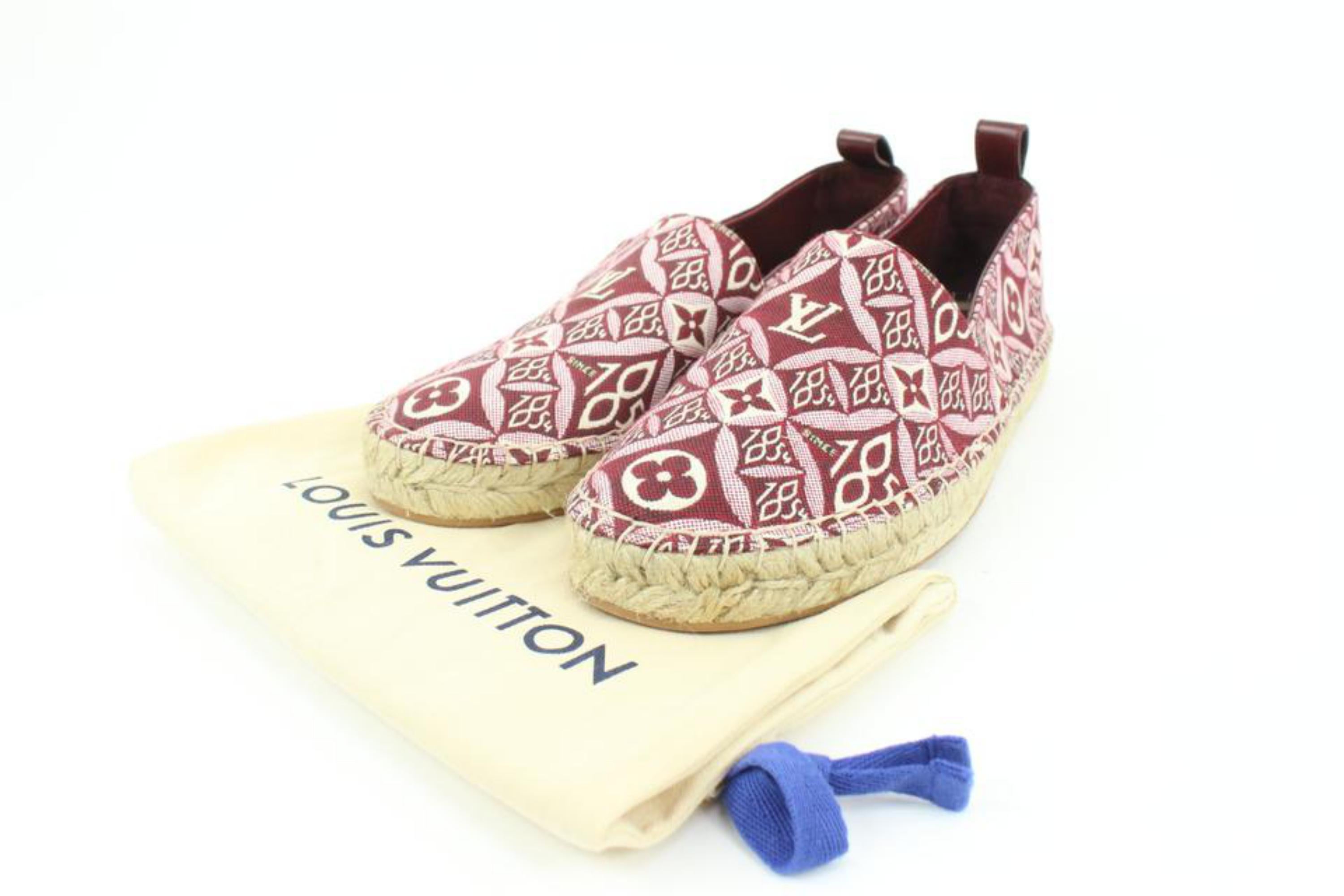 Louis Vuitton Sz 39.5 Burgundy Since 1854 Starboard Flat Espadrille s27lv99
Date Code/Serial Number: CL0260
Made In: Italy
Measurements: Length:  11