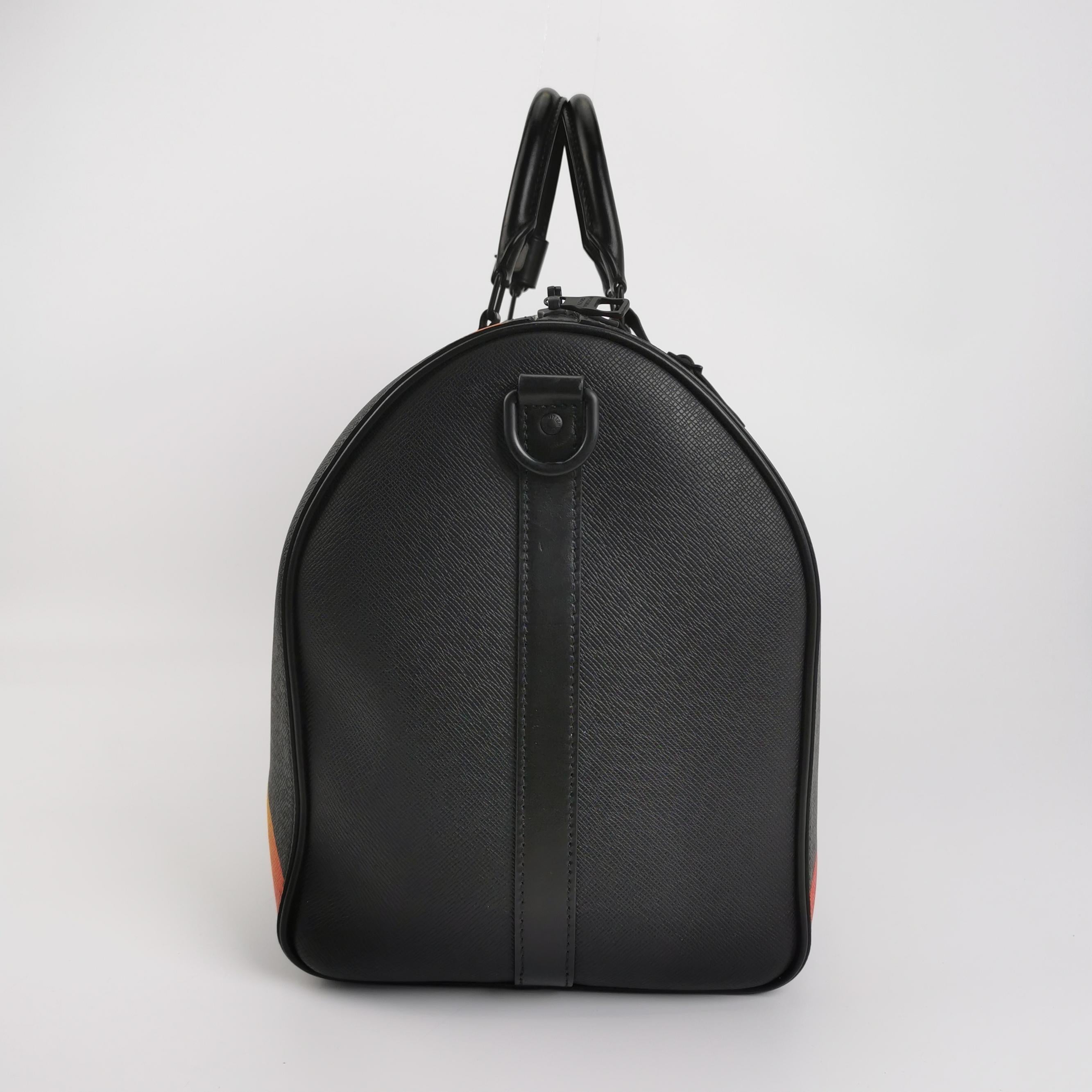 Women's Louis Vuitton Taiga Rainbow Black Keepall Bandouliere 50 Leather For Sale