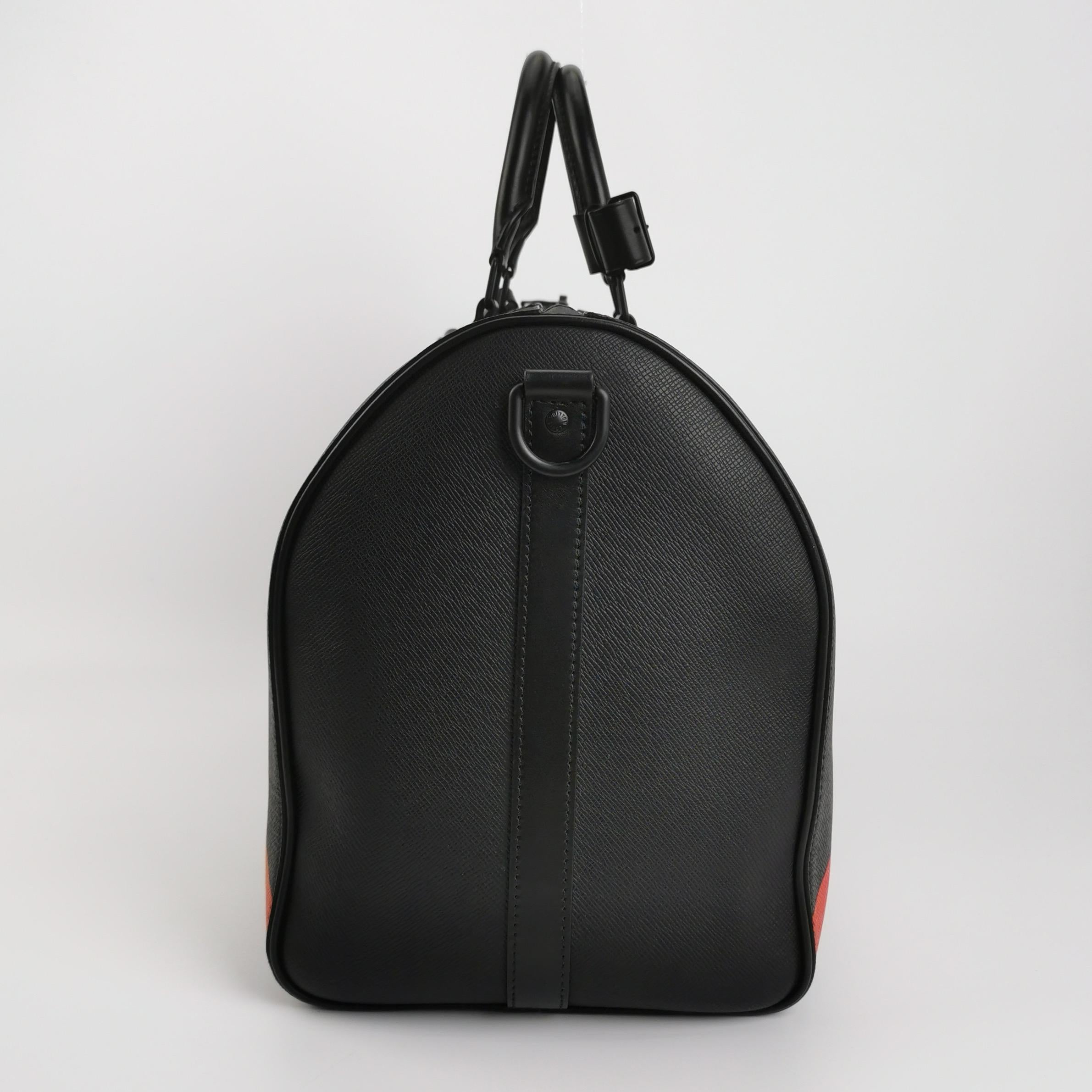 Louis Vuitton Taiga Rainbow Black Keepall Bandouliere 50 Leather For Sale 1