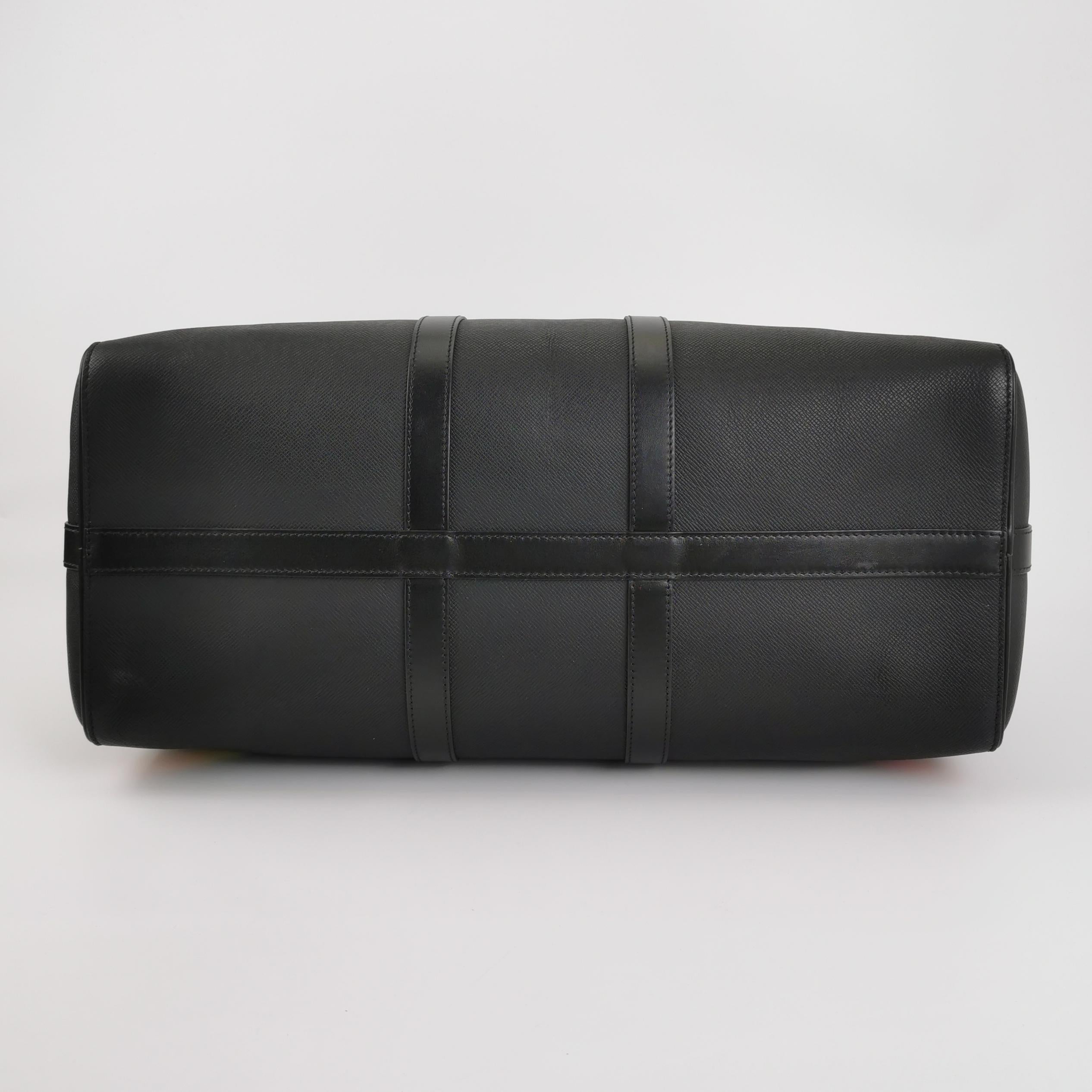 Louis Vuitton Taiga Rainbow Black Keepall Bandouliere 50 Leather For Sale 2