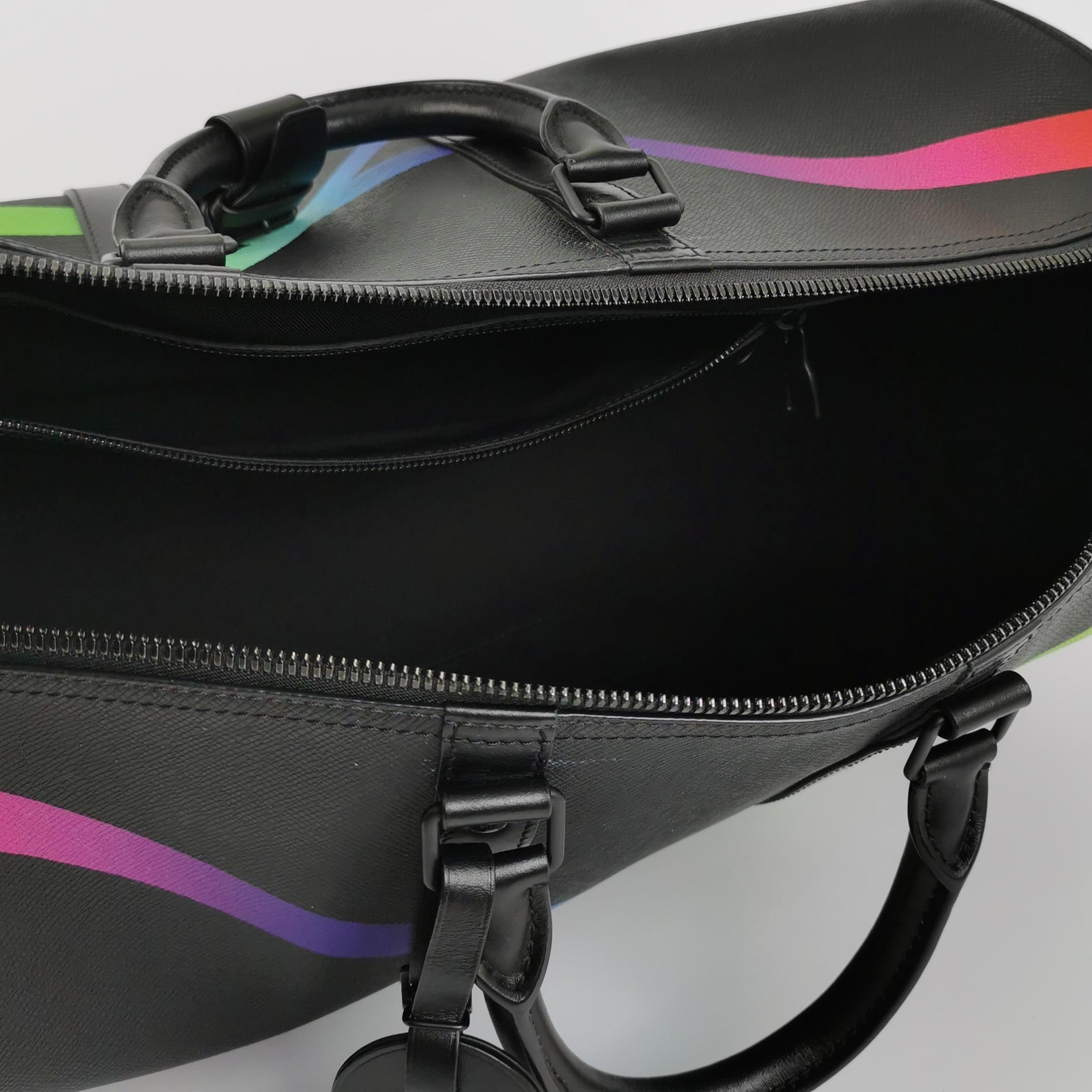 Louis Vuitton Taiga Rainbow Black Keepall Bandouliere 50 Leather For Sale 5