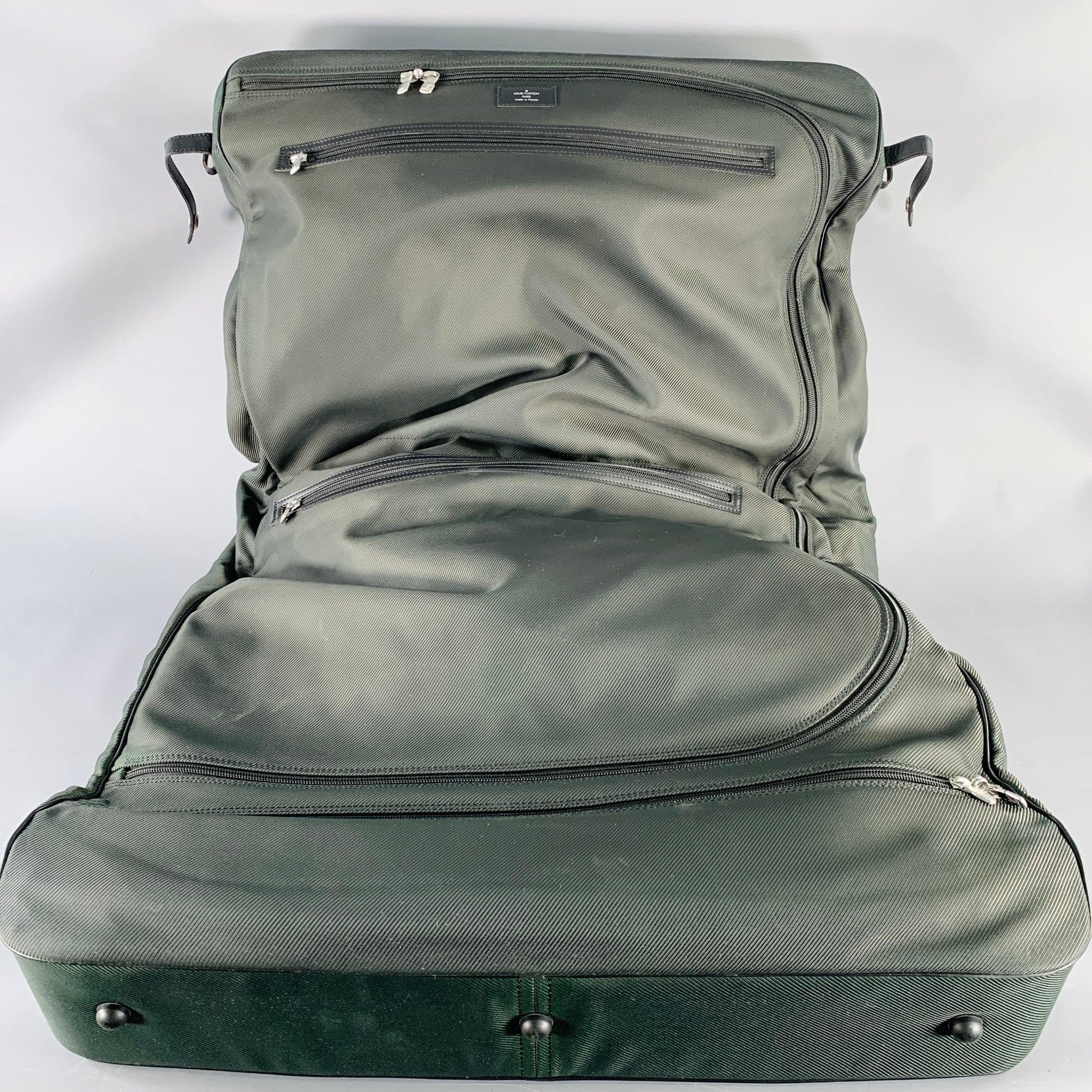 Gray LOUIS VUITTON Taiga Santore Ardoise Green Black Two Tone Nylon Leather Travel Suitcase Bag For Sale