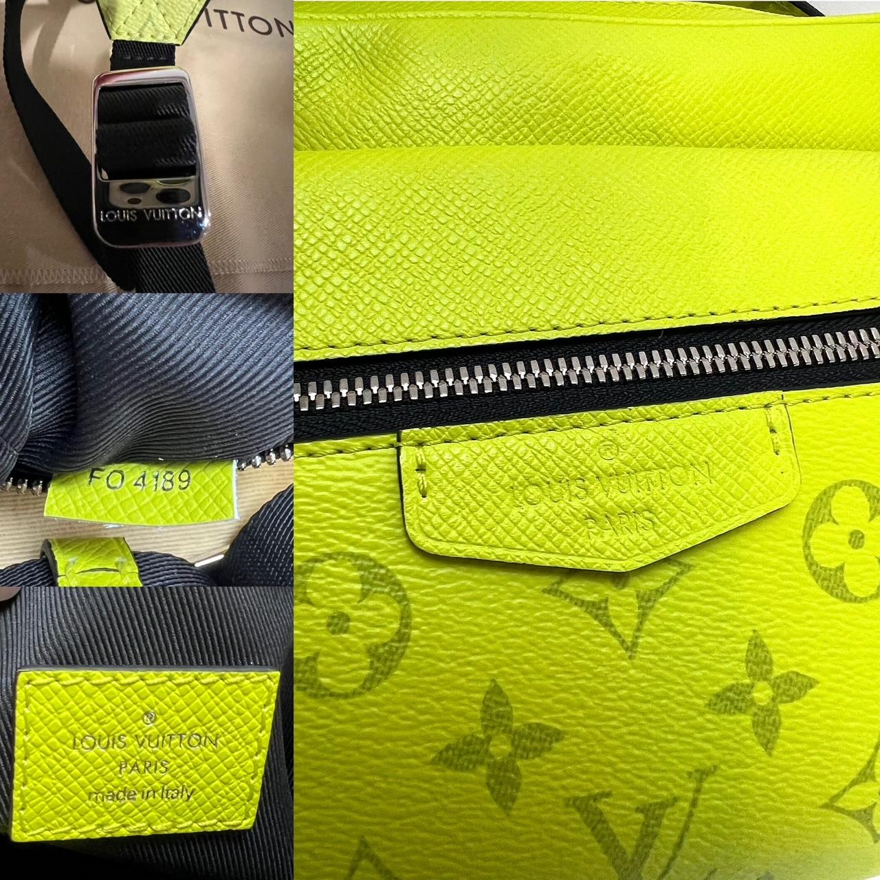 Pre-Owned  100% Authentic
LOUIS VUITTON Taigarama Outdoor Messenger Yellow Bag
RATING: A...excellent, near mint, has little to 
no signs of wear
MATERIAL: monogram coated canvas, Taiga cowhide leather
STRAP: leather and canvas Not removable,